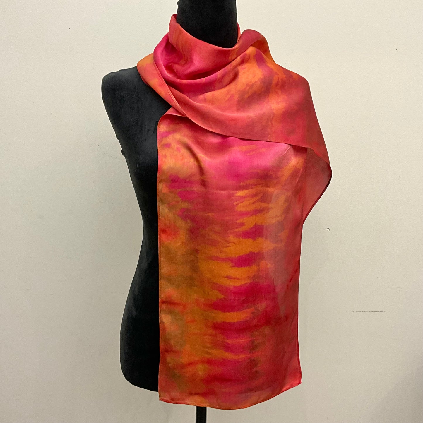 Medium Ice Dyed Silk Satin Scarf Cinnabar