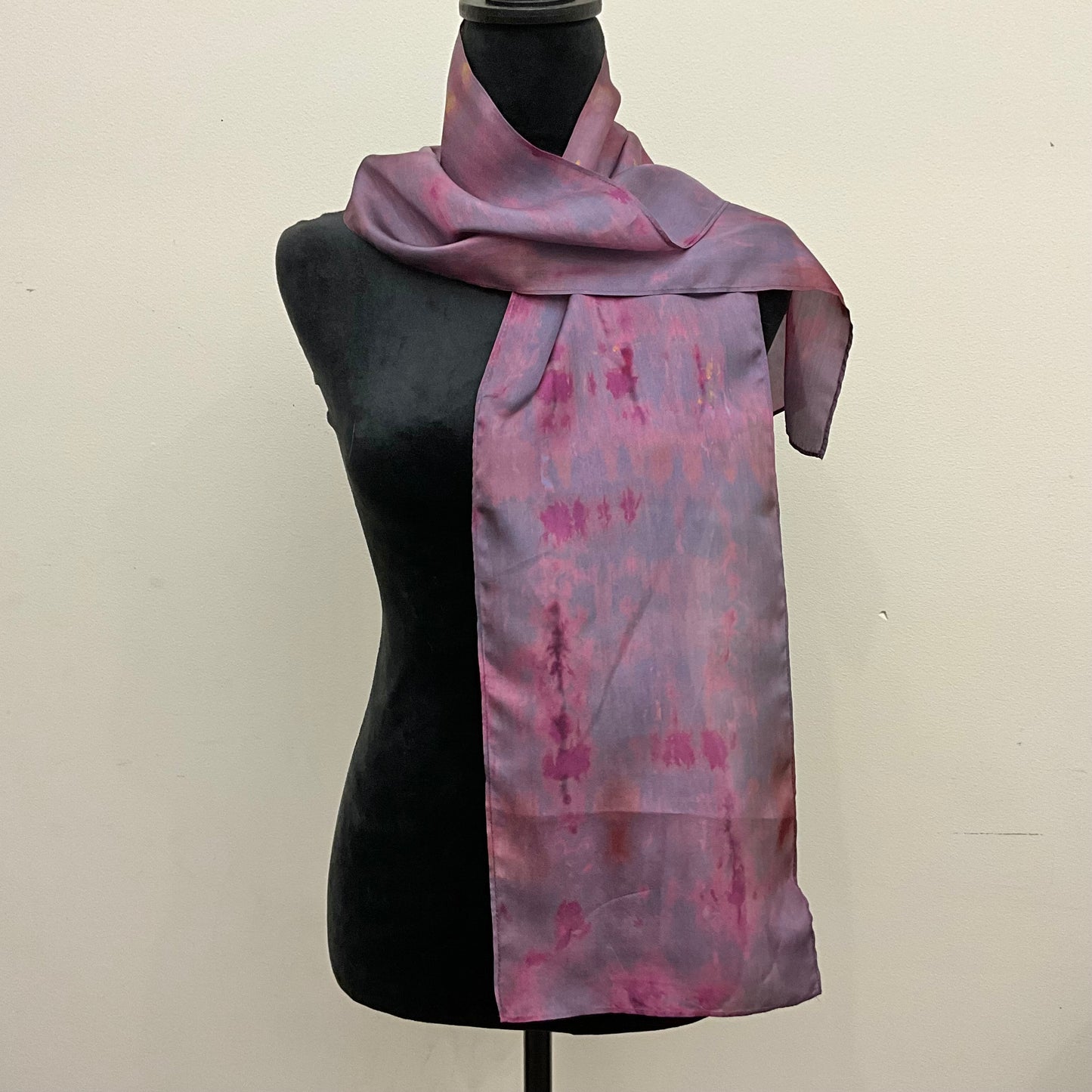 Small Ice Dyed Haboti Silk Satin Scarf - Black Cherry Colorway