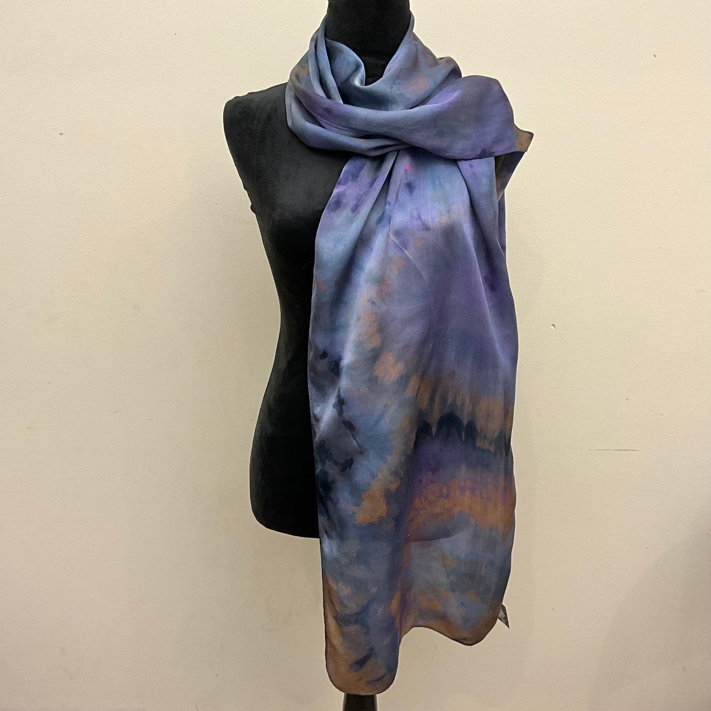 Large Ice Dyed Silk Satin Scarf - Moody Blues Colorway