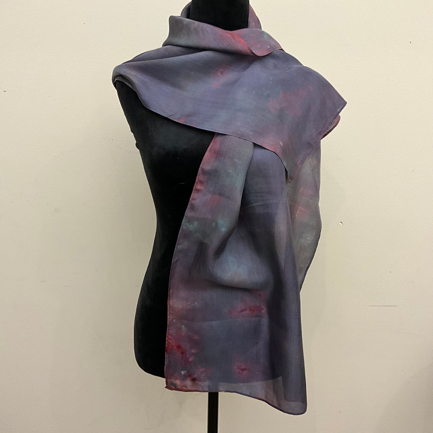 Large Ice Dyed Haboti Silk Satin Scarf, Raven