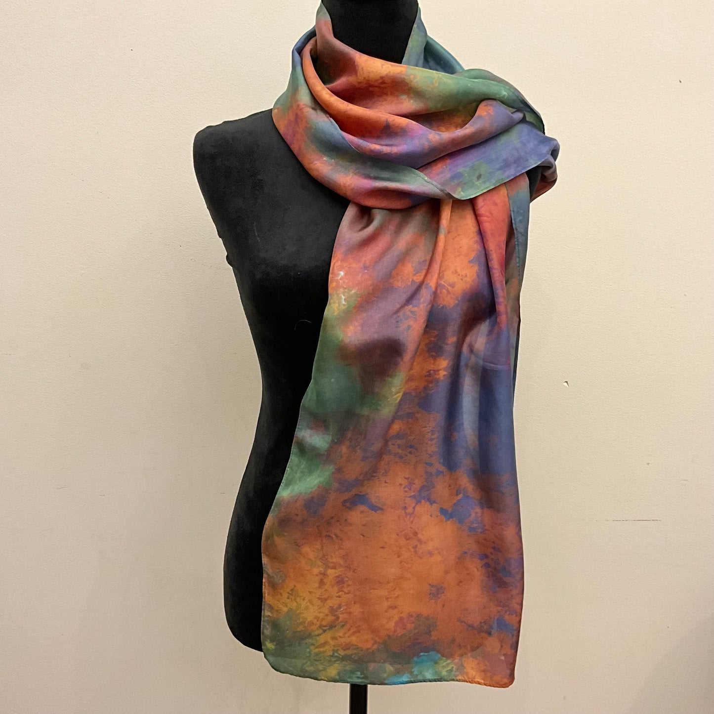 Large Ice Dyed Haboti Silk Satin Scarf, Mantis Shrimp