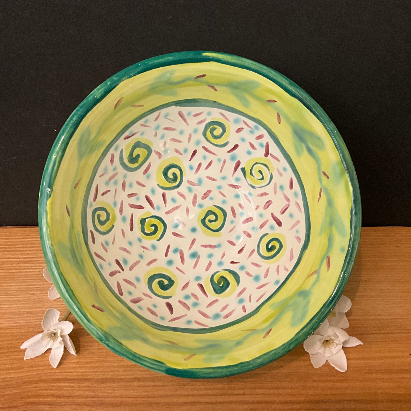 Confetti & Swirls Bowl in Lime Green, White and Purple