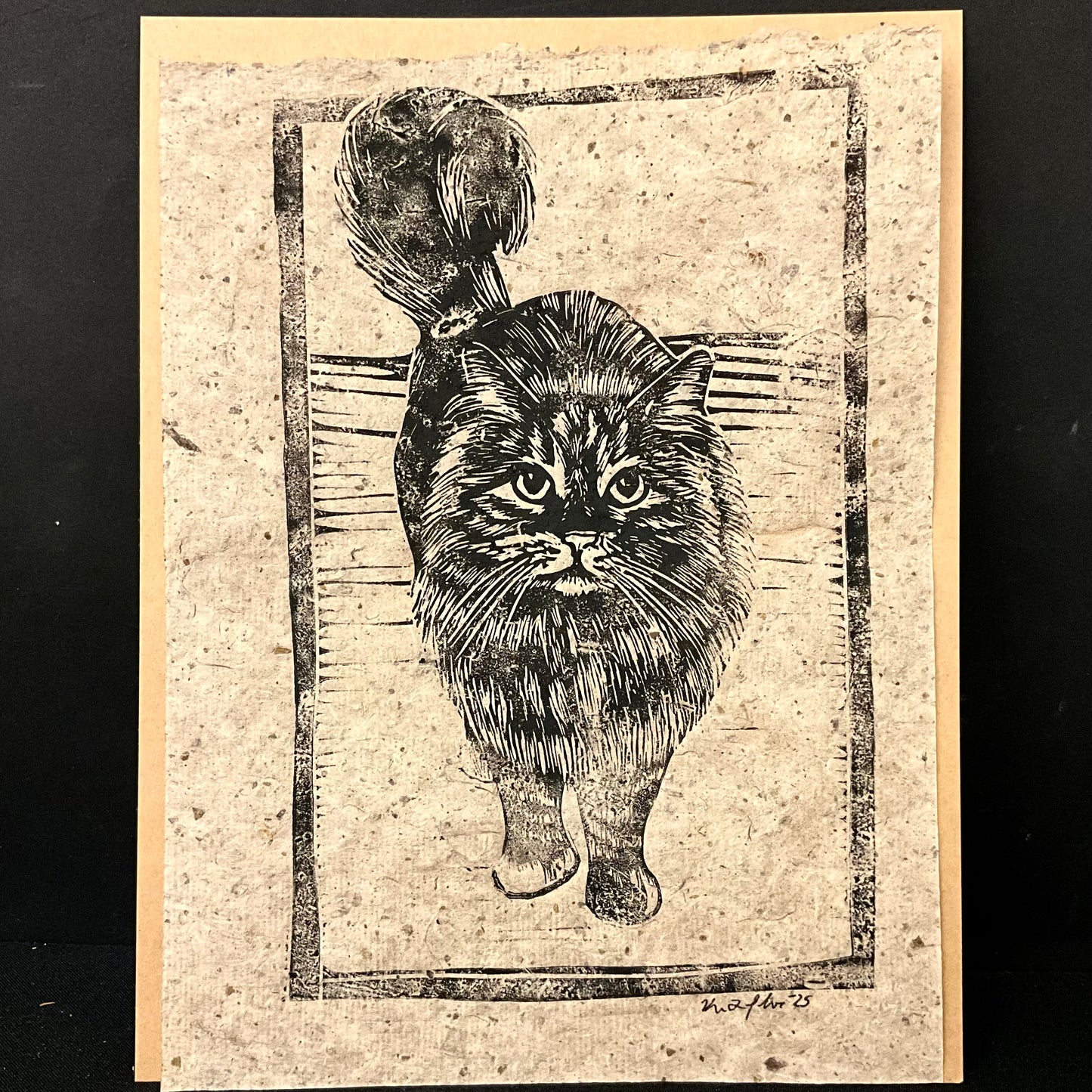 Curious Cat Linocut Print