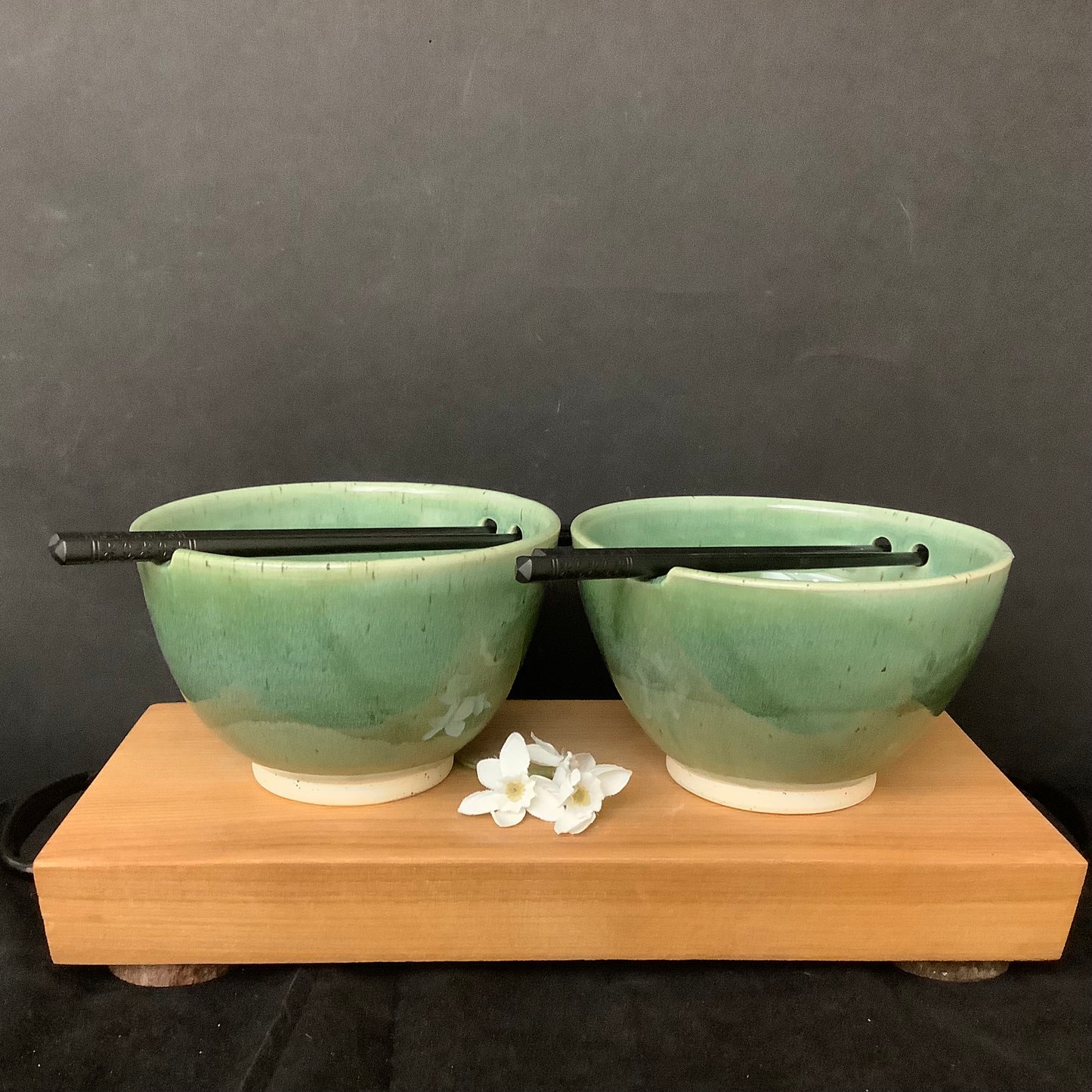 Set of Two Rice Bowls in Greens