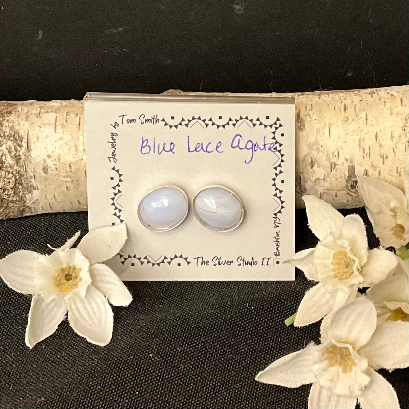 8x10 Silver Post Earrings Blue Lace Agate