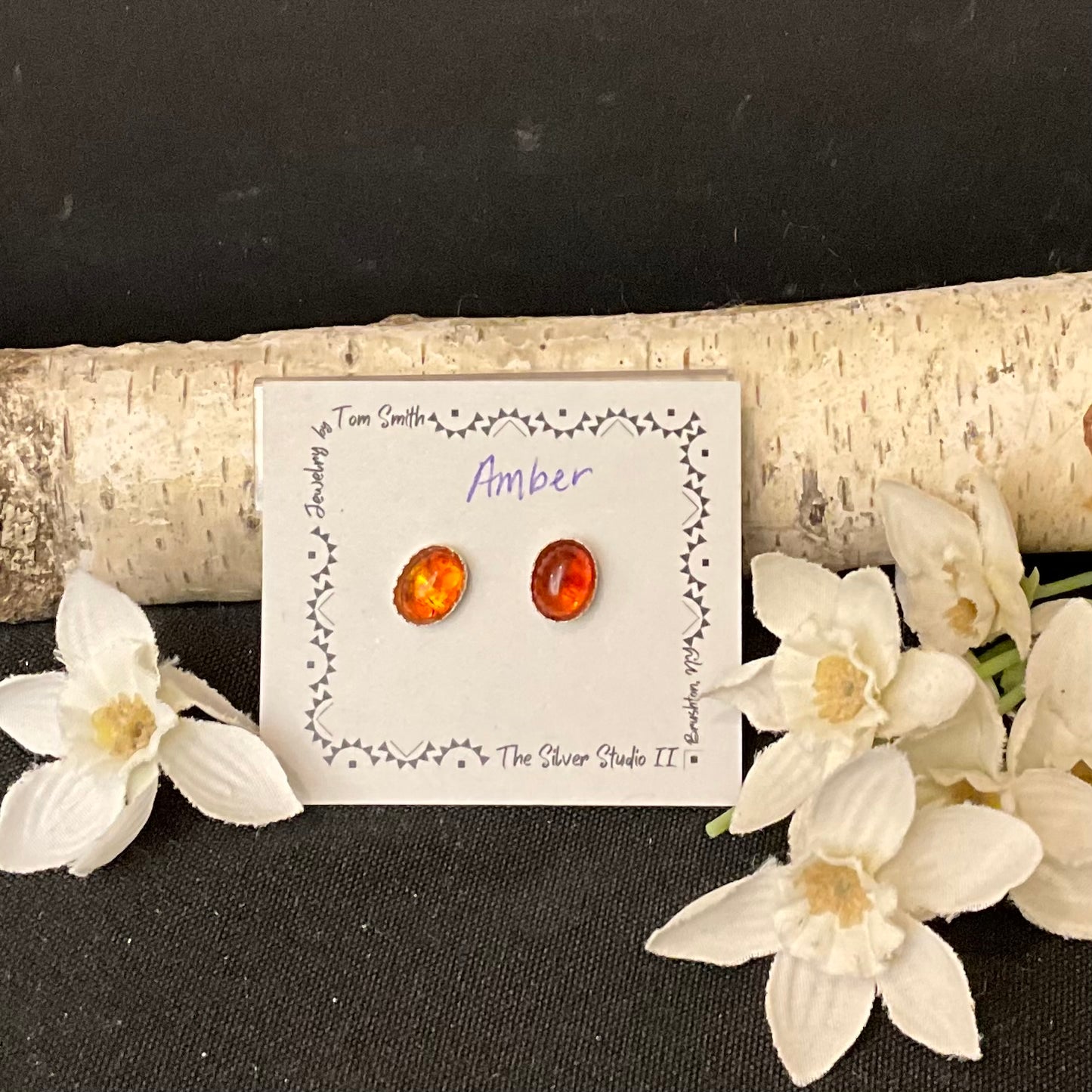 8x6 Silver Post Earrings Amber