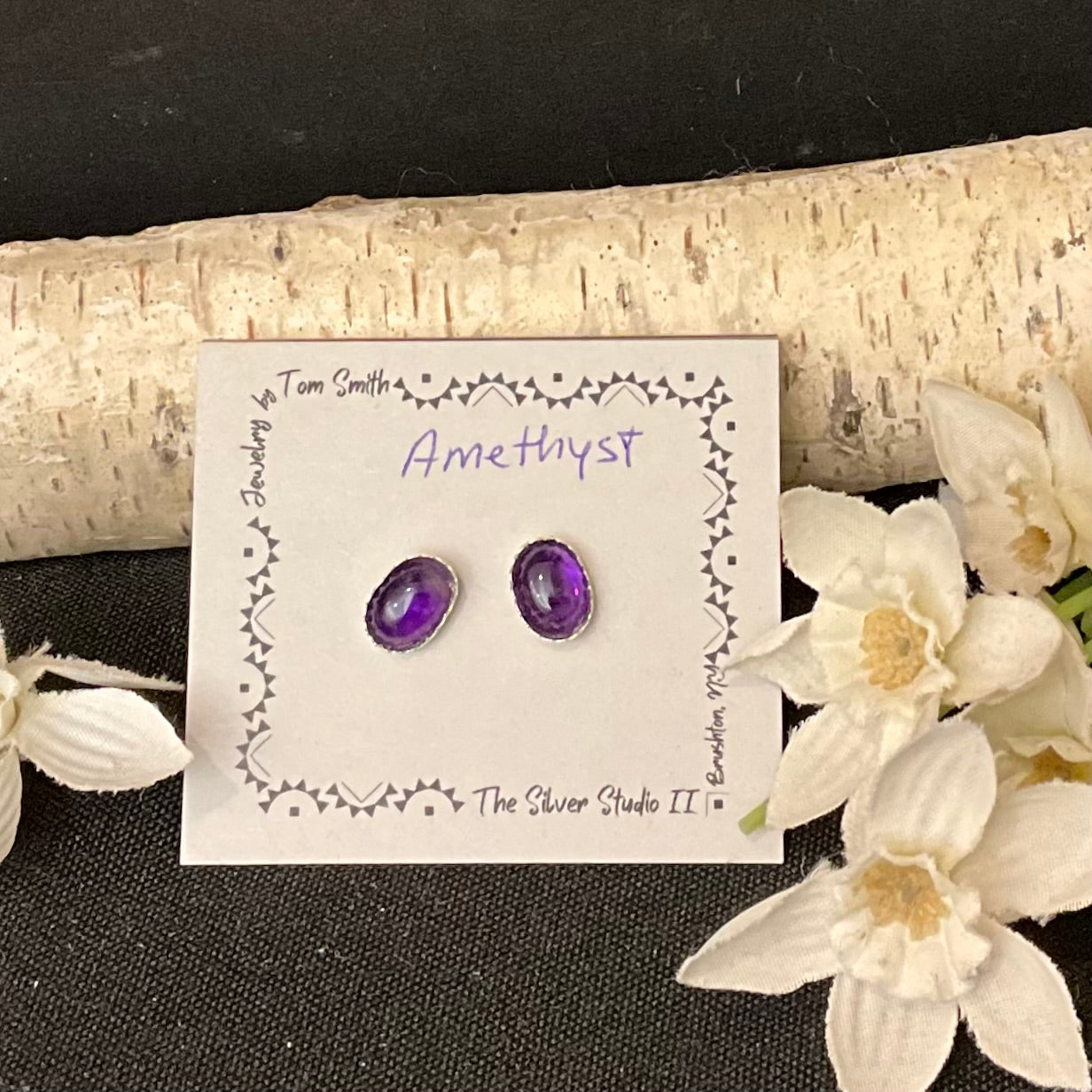 8x6 Silver Post Earrings Amethyst