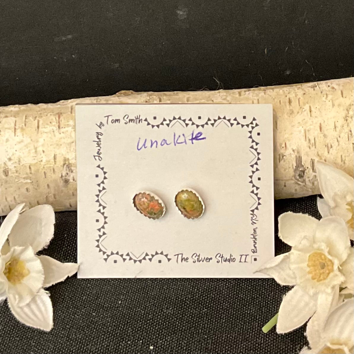 8x6 Silver Post Earrings Unakite