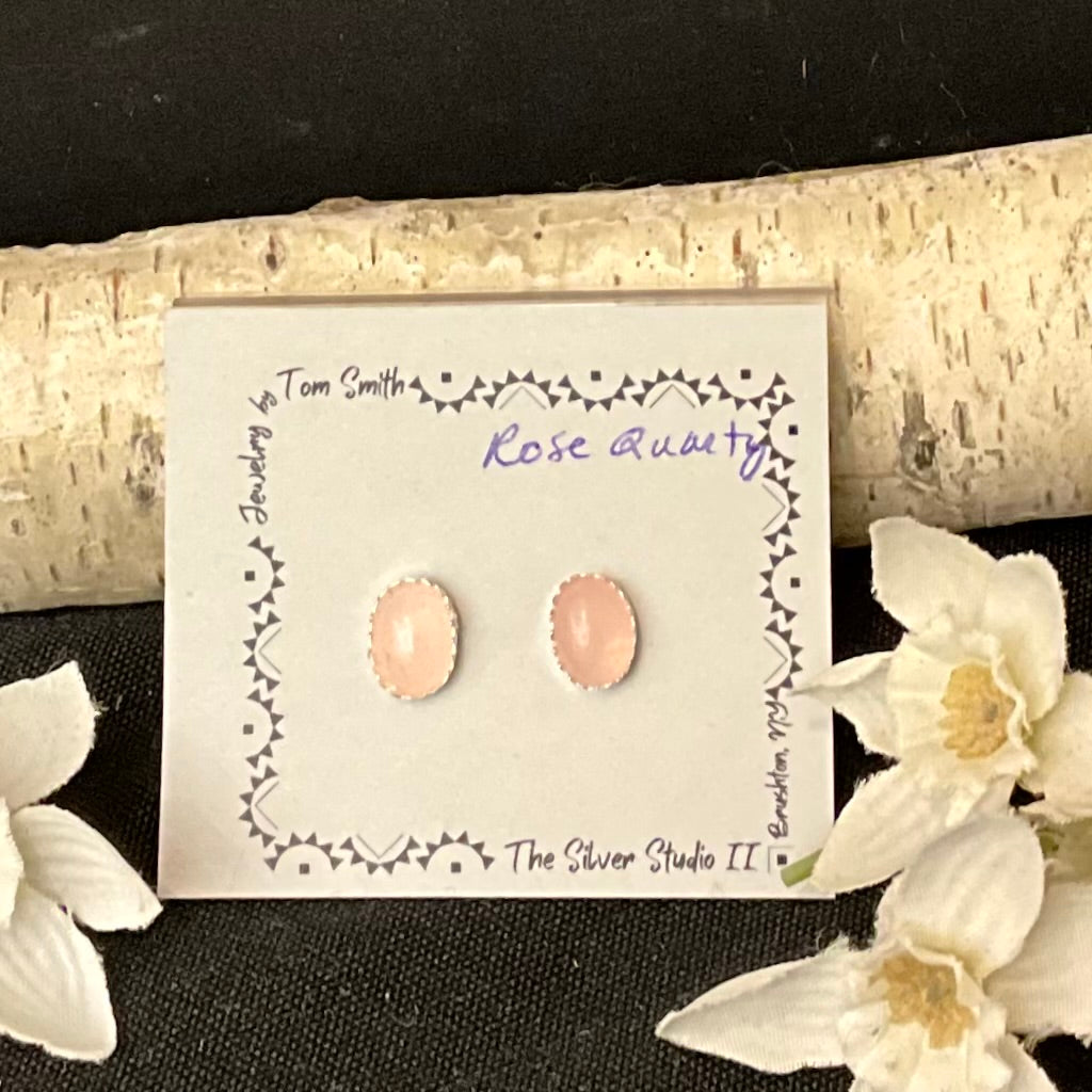 8x6 Silver Post Earring Rose Quartz
