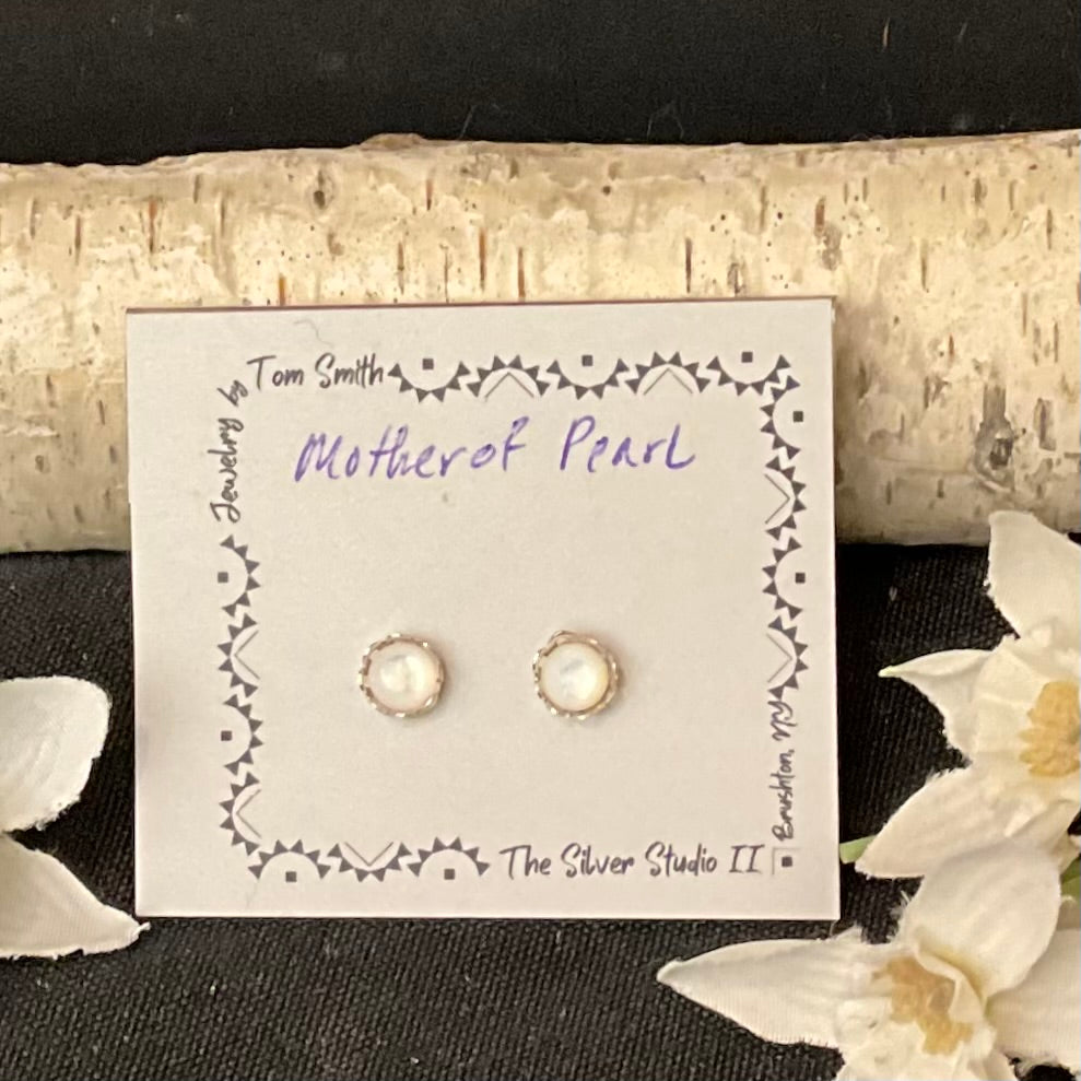 5mm Silver Post Earrings Mother of Pearl