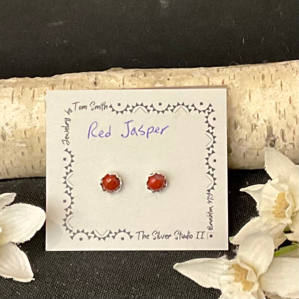 5mm Silver Post Earrings Red Jasper