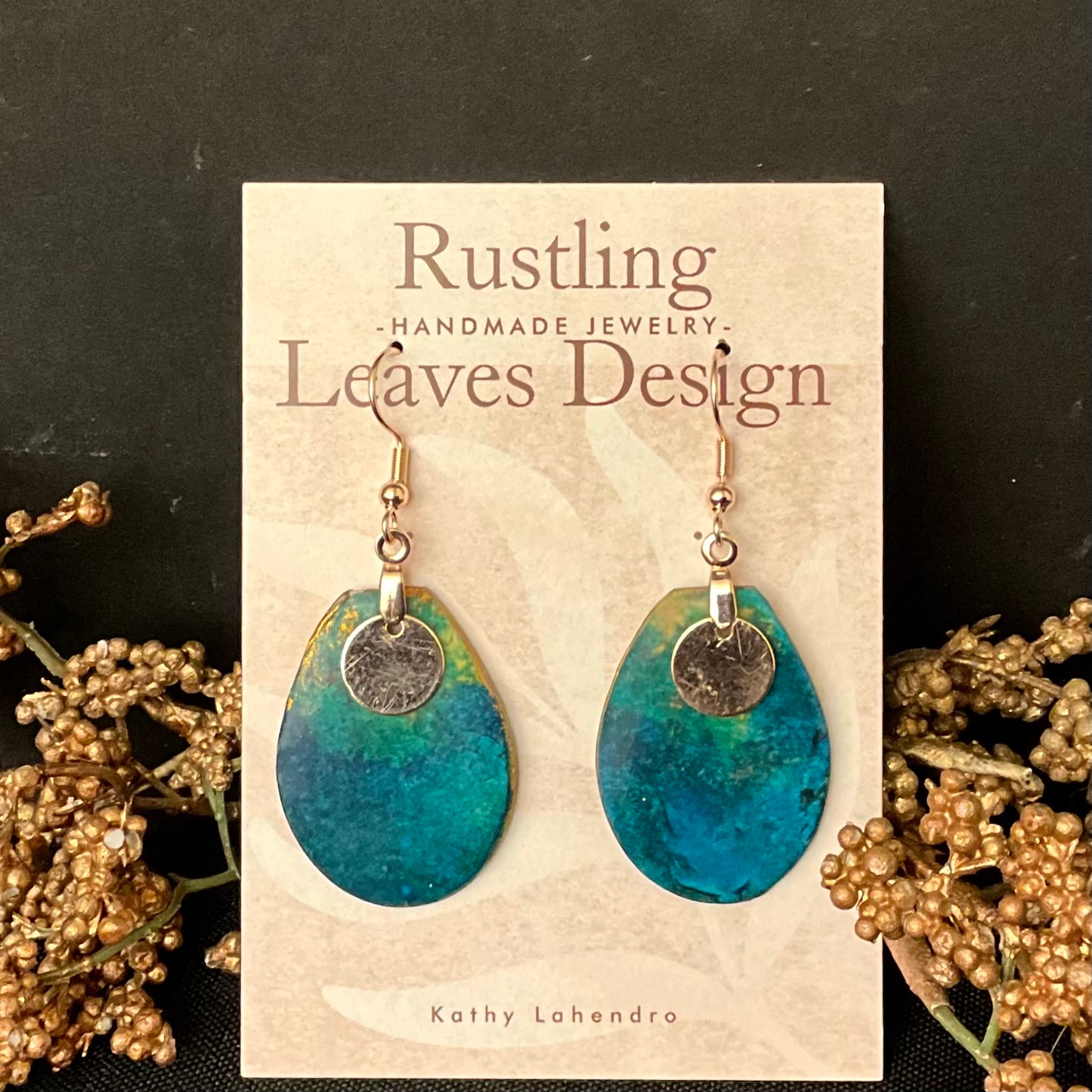 Teardrop Earrings in Brilliant Blues with Gold Disc Overlay