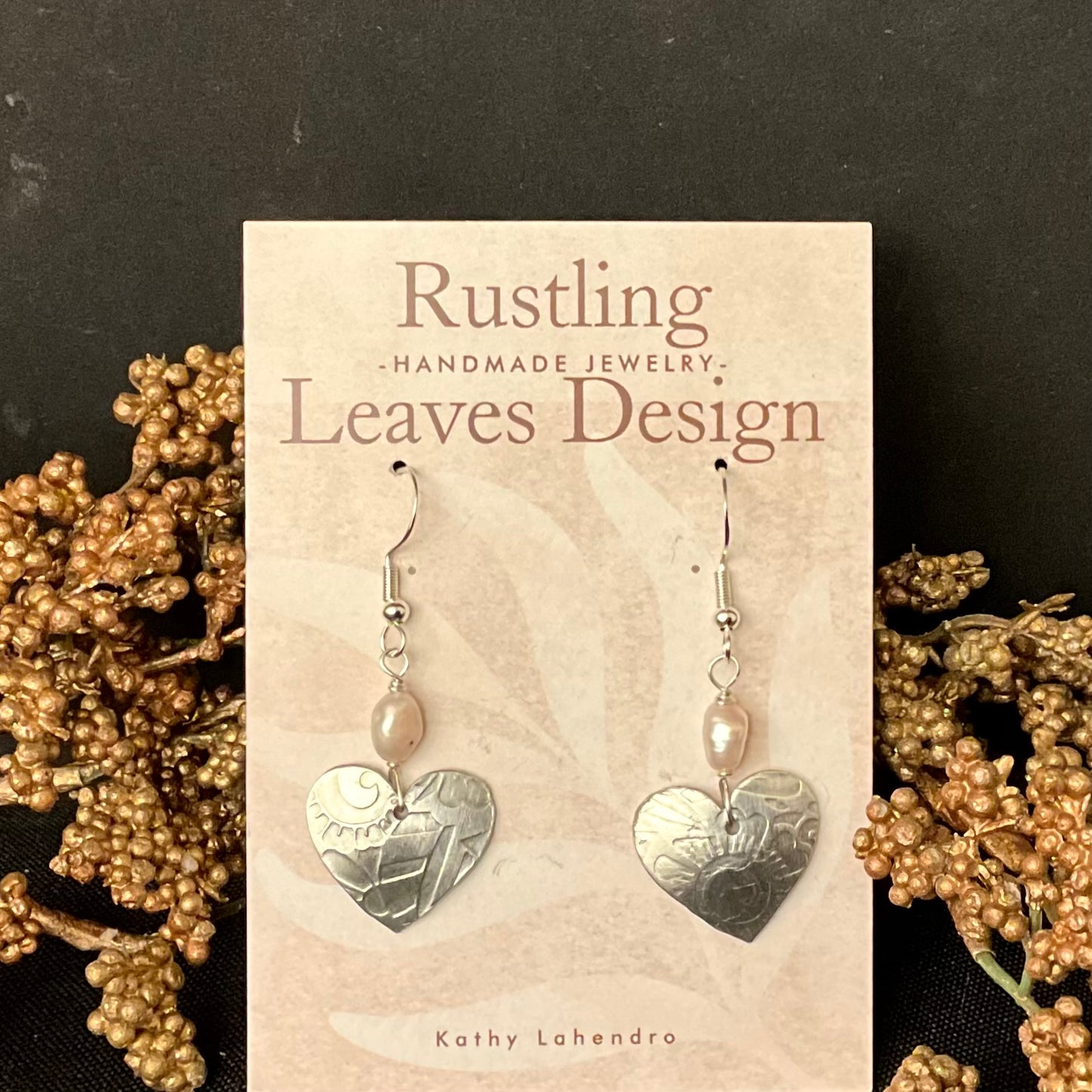 Pewter Heart Earrings w Freshwater Pearl