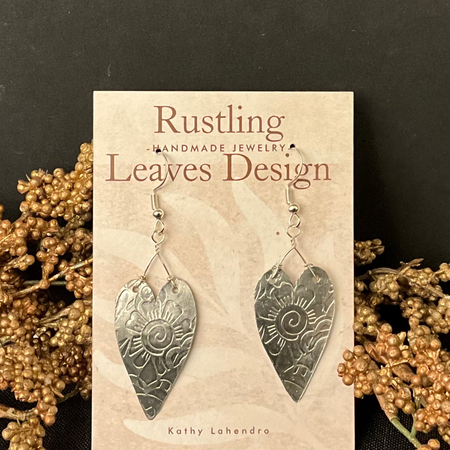 Pewter Heart Stamped Earrings