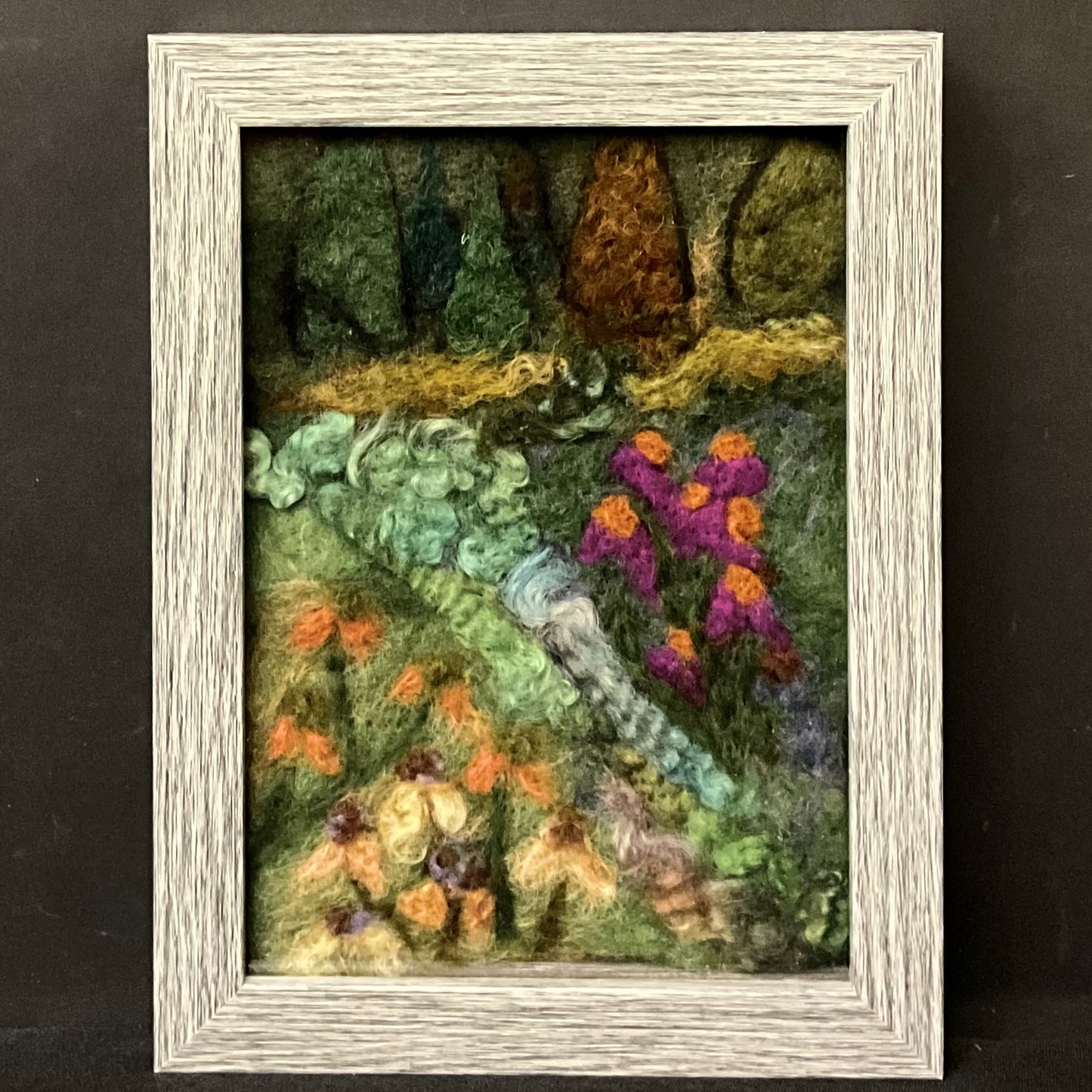 Hand Felted Shadowbox Edge of the Garden