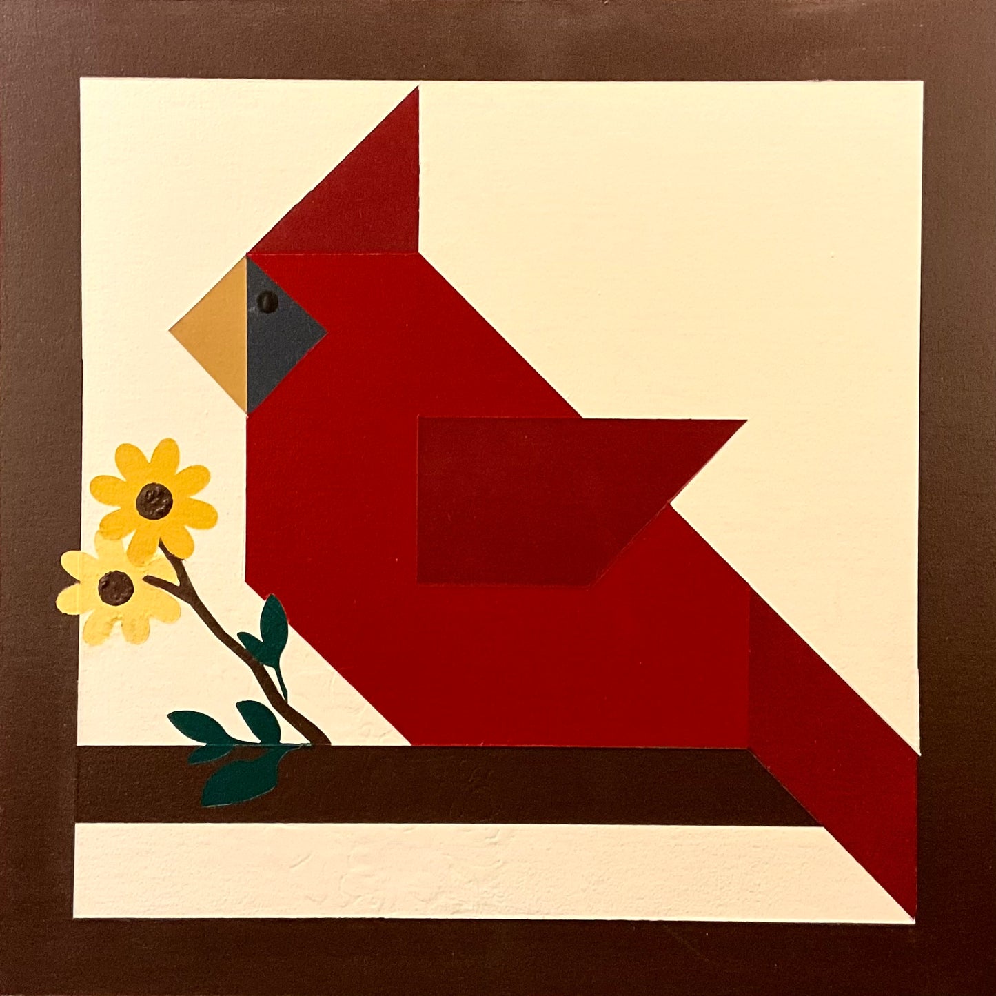 2 Sided Barn Quilt Cardinal Pair/ Cardinal and Yellow Flowers 1' x 1'