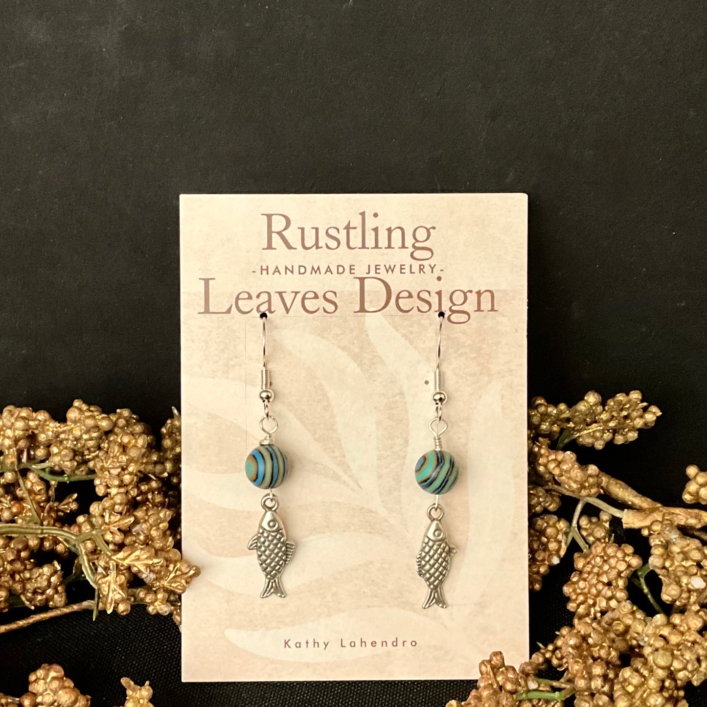Pewter Fish Earrings with Beads