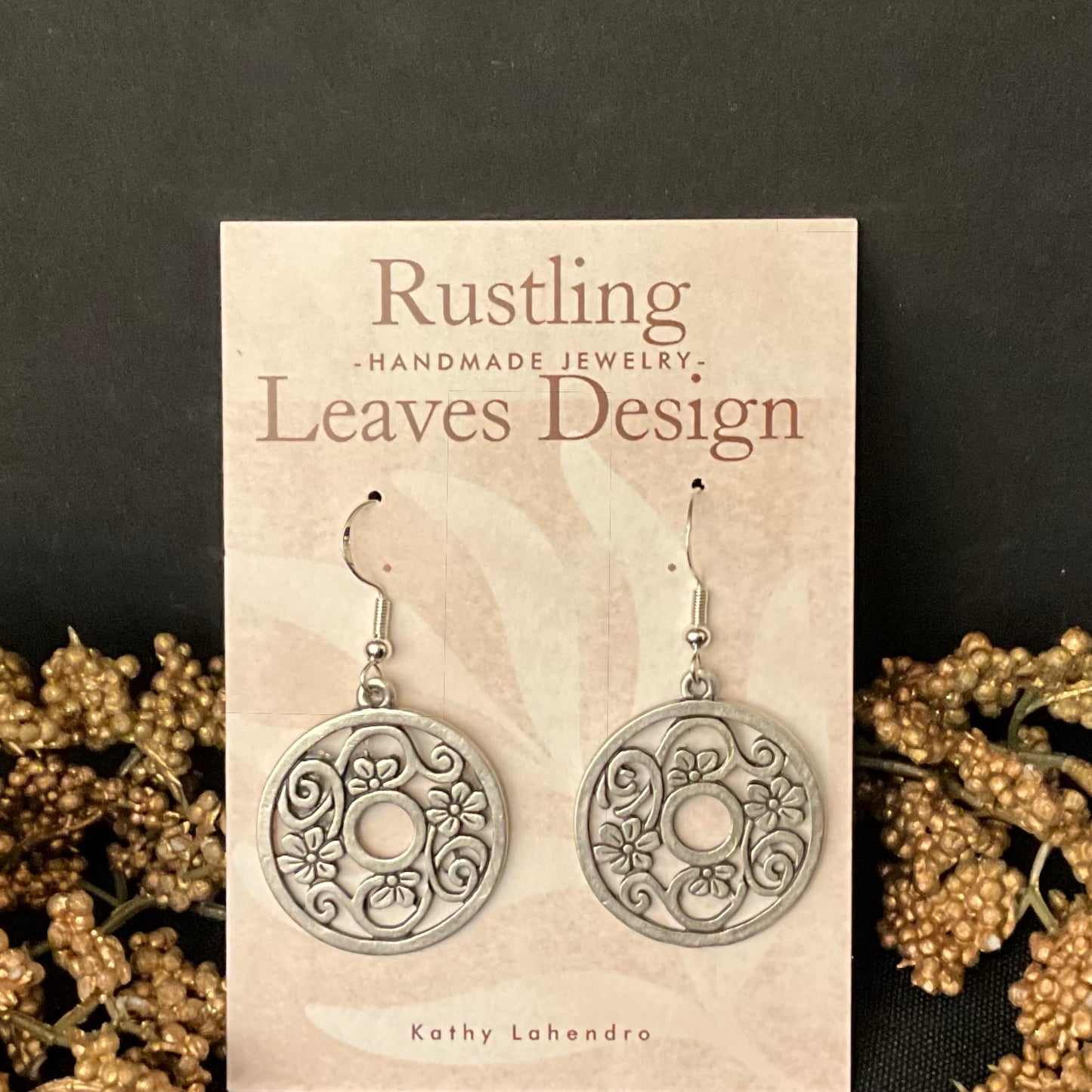 Pewter Disc Earrings with “I Ching Coin” Style Design