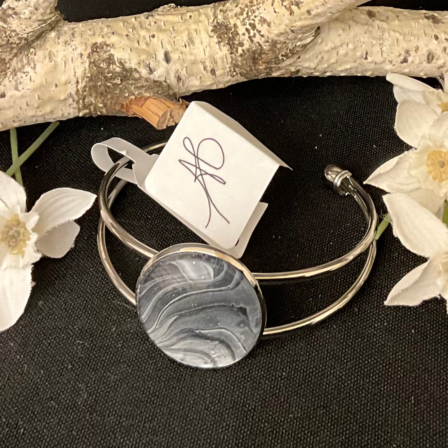 Silver Bracelet with Large Disc in Silver Tones