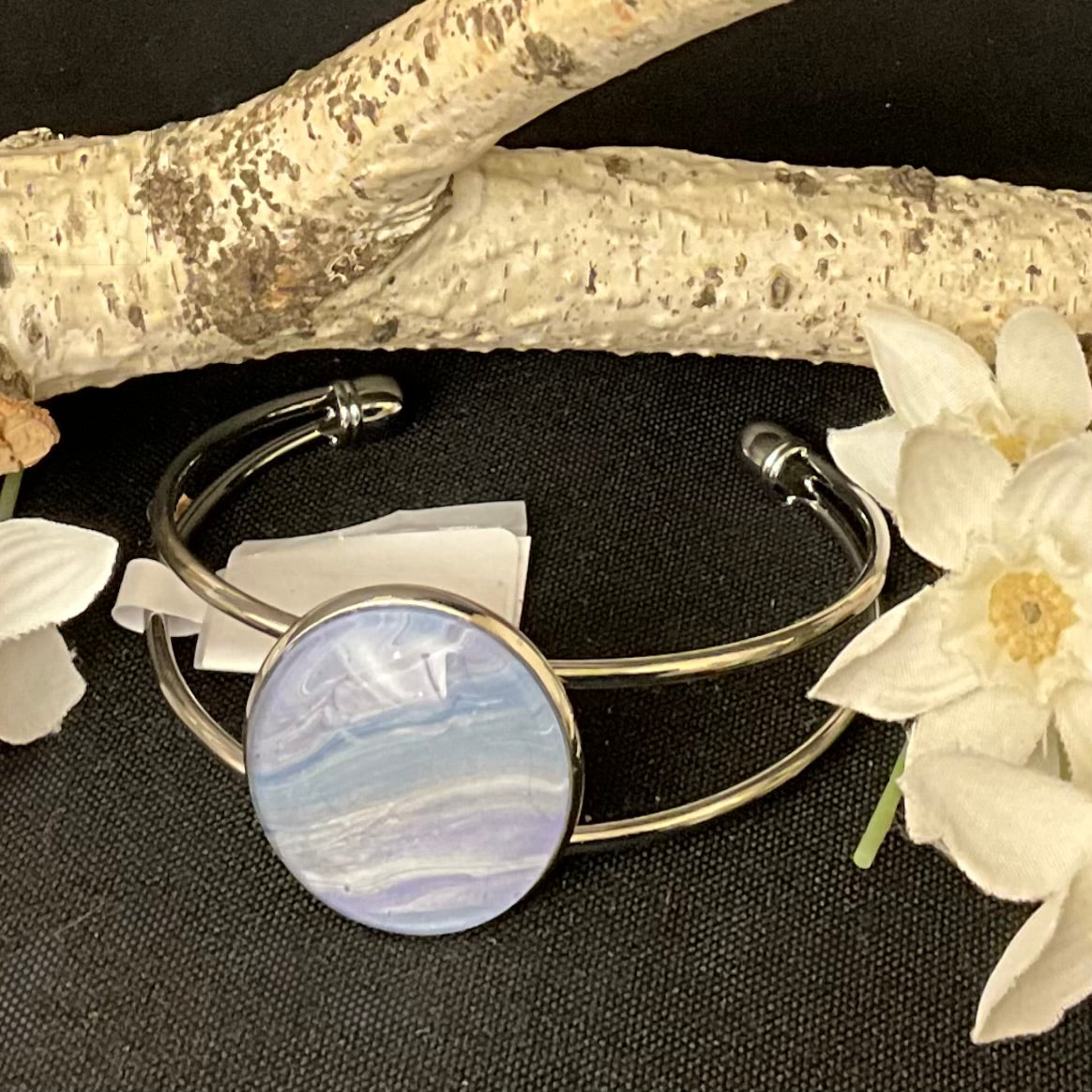 Silver Bracelet with Large Disc in Pale Blue and Lavender