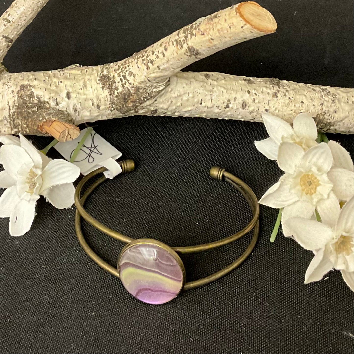 Copper Bracelet with Small Disc in Purples