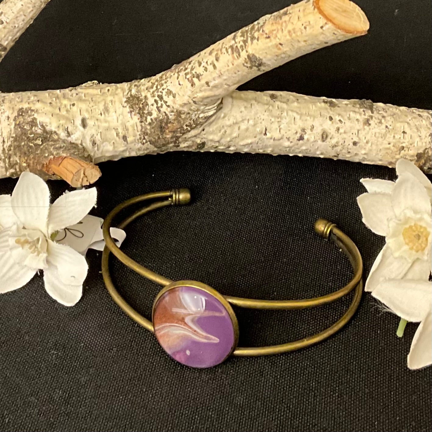 Copper Bracelet with Small Disc in Purple and Pink