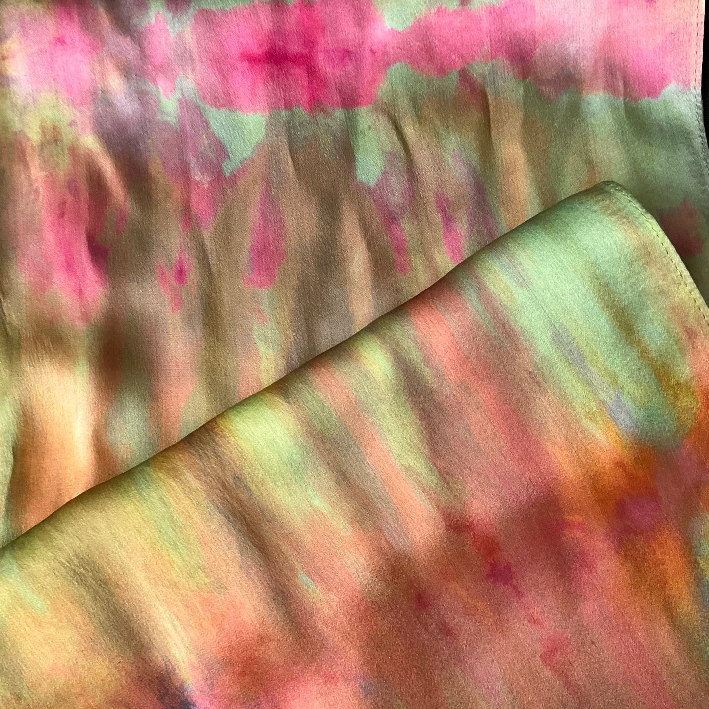 medium Ice Dyed Silk Satin Scarf - Jade & Berries Colorway