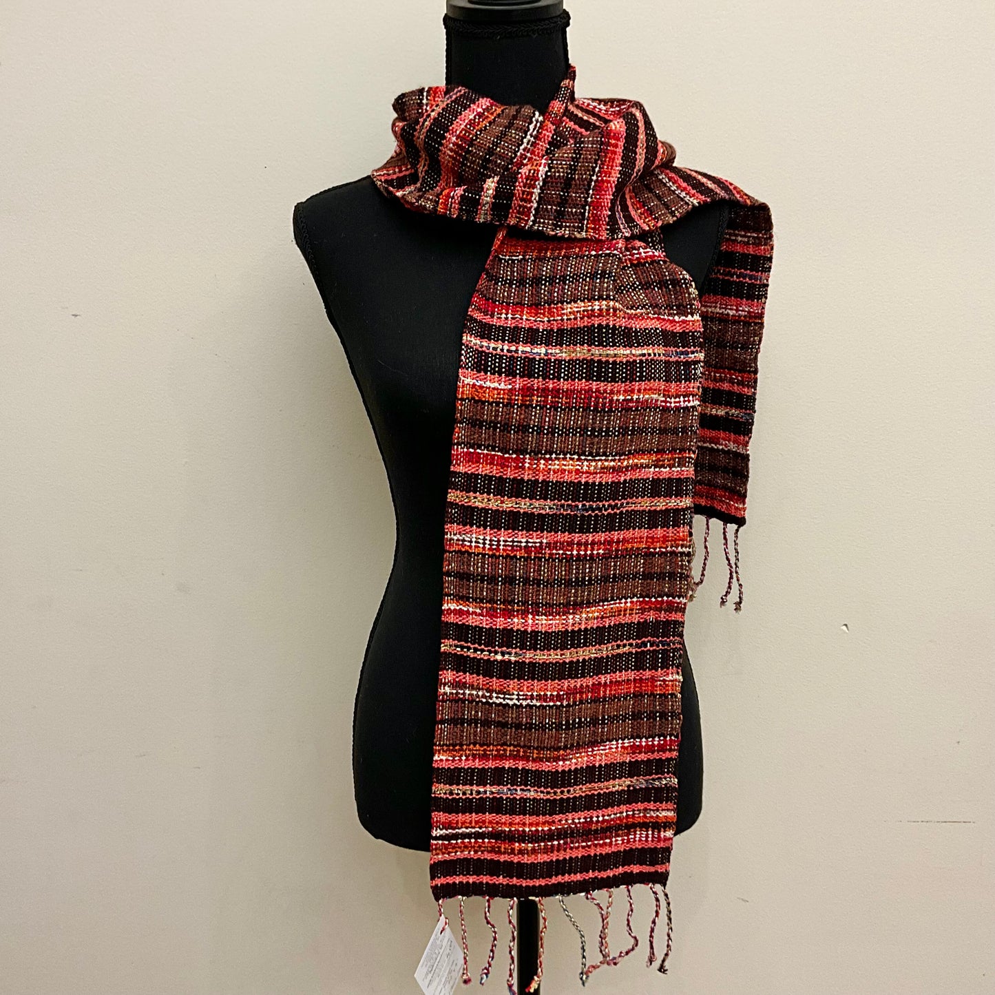 Handwoven “Ella" Scarf E184 Brown and Peach