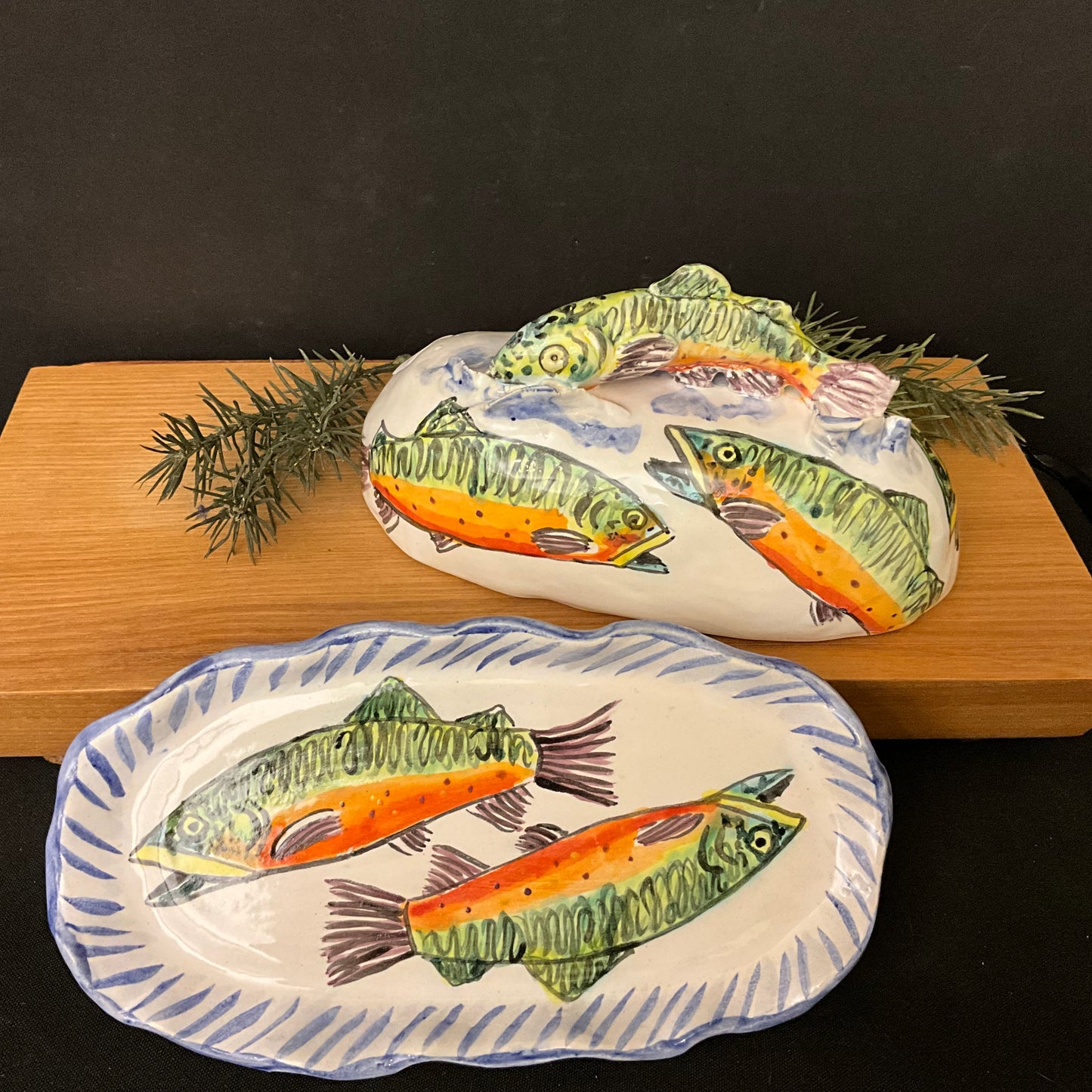 Butter Dish - Brook Trout with Trout Finial
