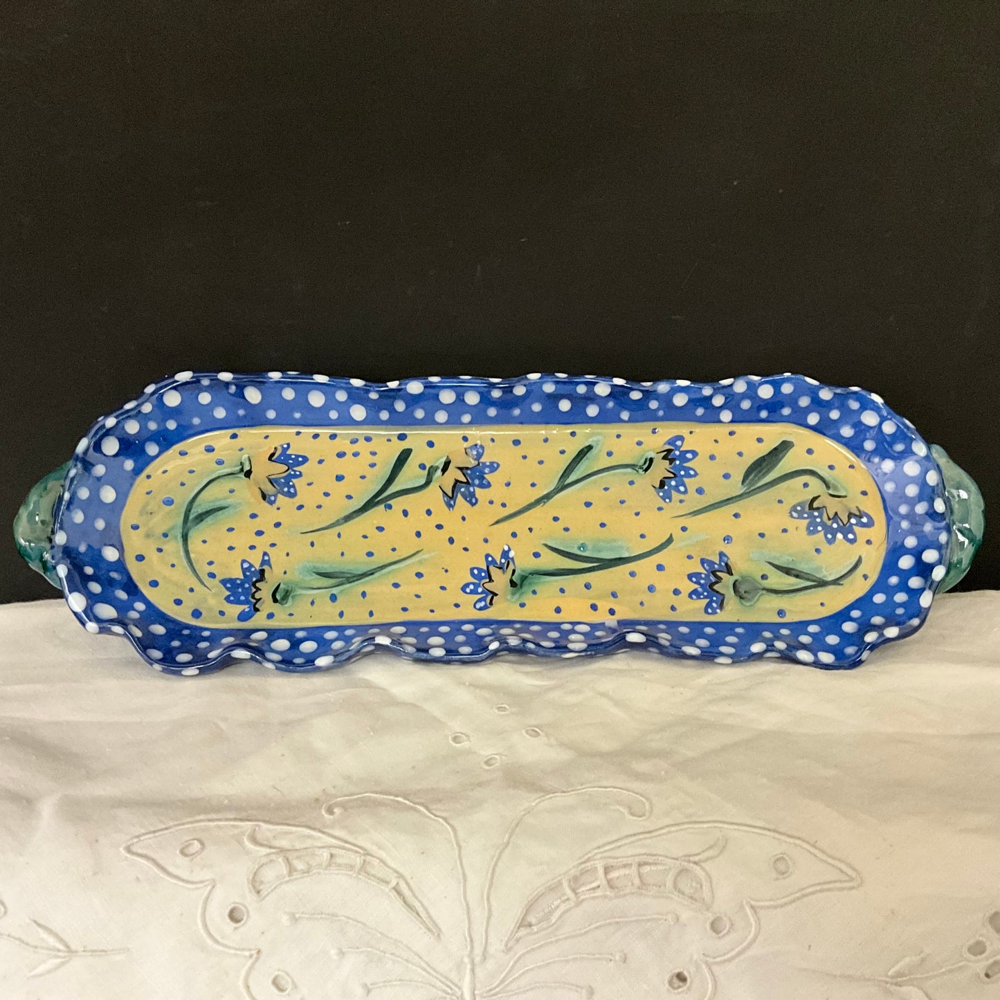 Trinket Tray in French Blue and Yellow