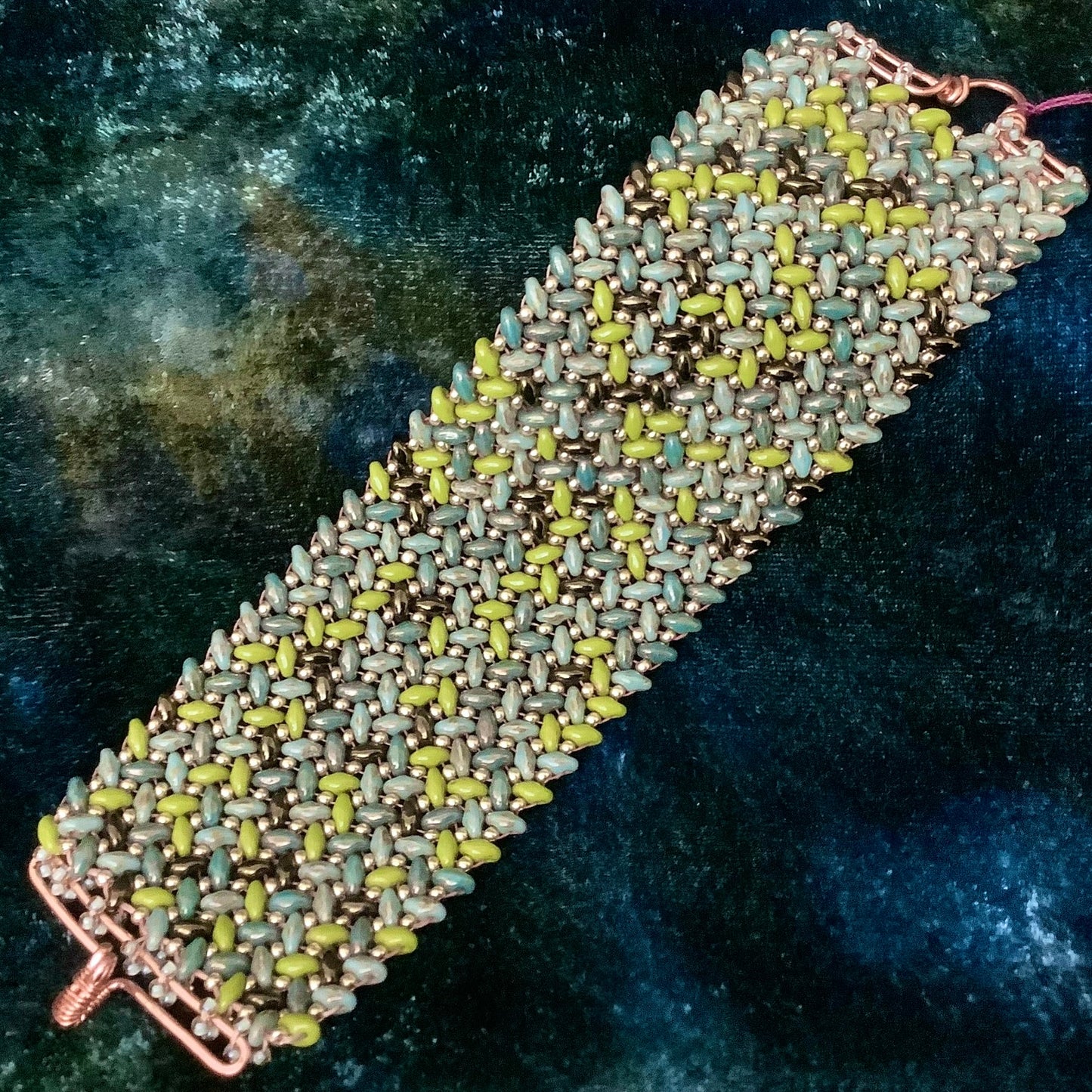 Bead Woven Cuff Turquoise and Green