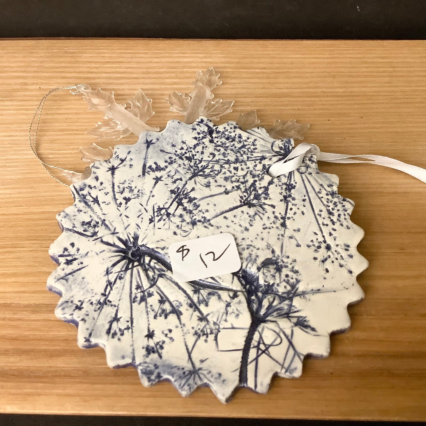 Ceramic Queen Anne’s Lace Disc Ornaments