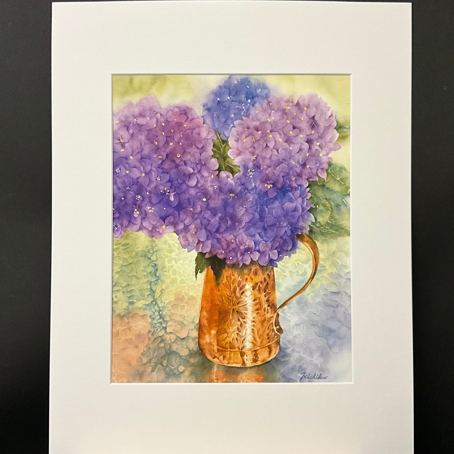 "Hydrangea in Copper Pitcher”, Matted Print of Original Watercolor