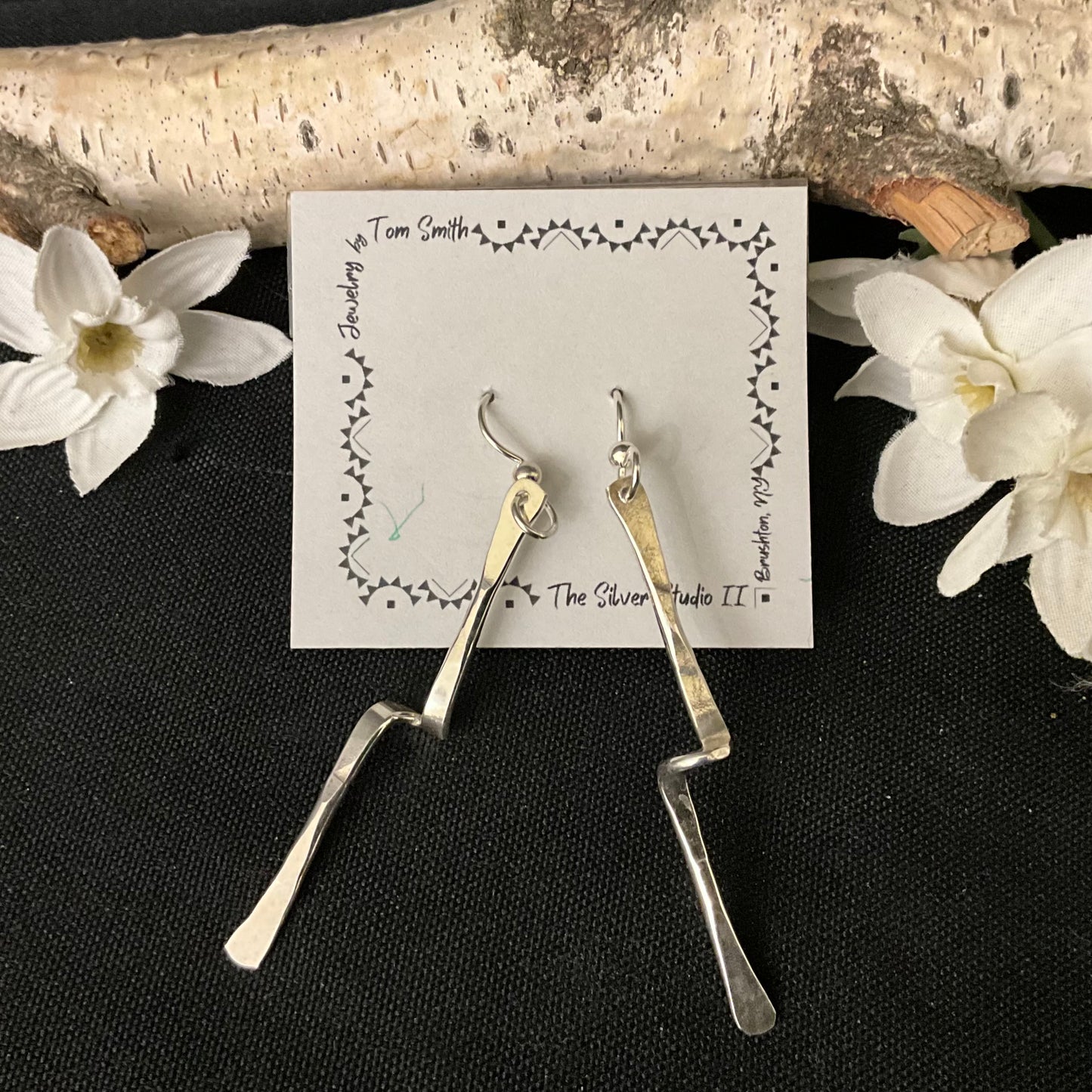 Silver "Lightning Bolt" Drop Earrings 2" L