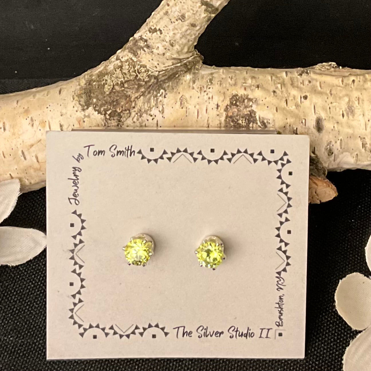 5mm Silver Post Earrings Facet Cut Peridot