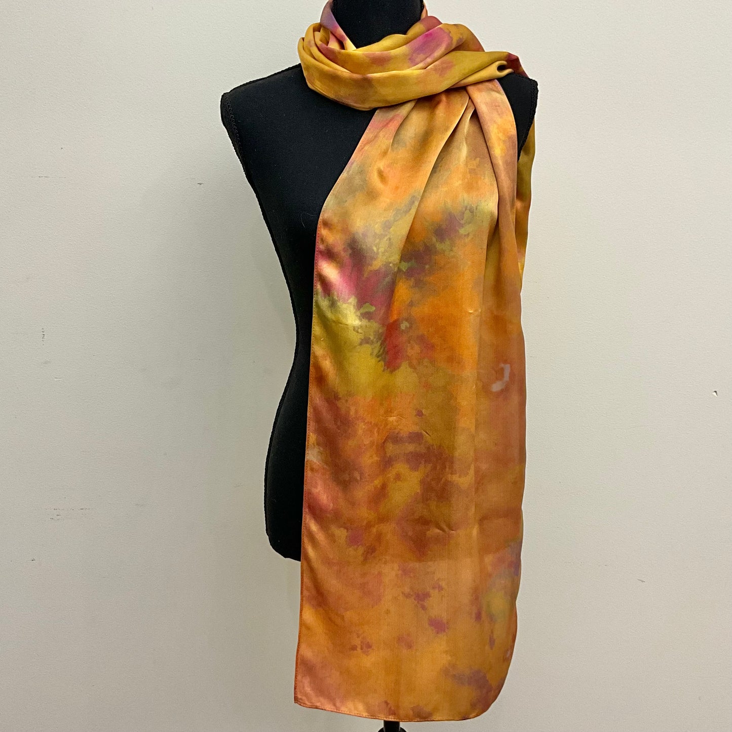 Large Ice Dyed Silk Satin Scarf, O'Keeffe Colorway