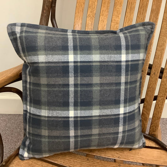 Blue, Gray, Sage Plaid Throw Pillow w Flange Edge