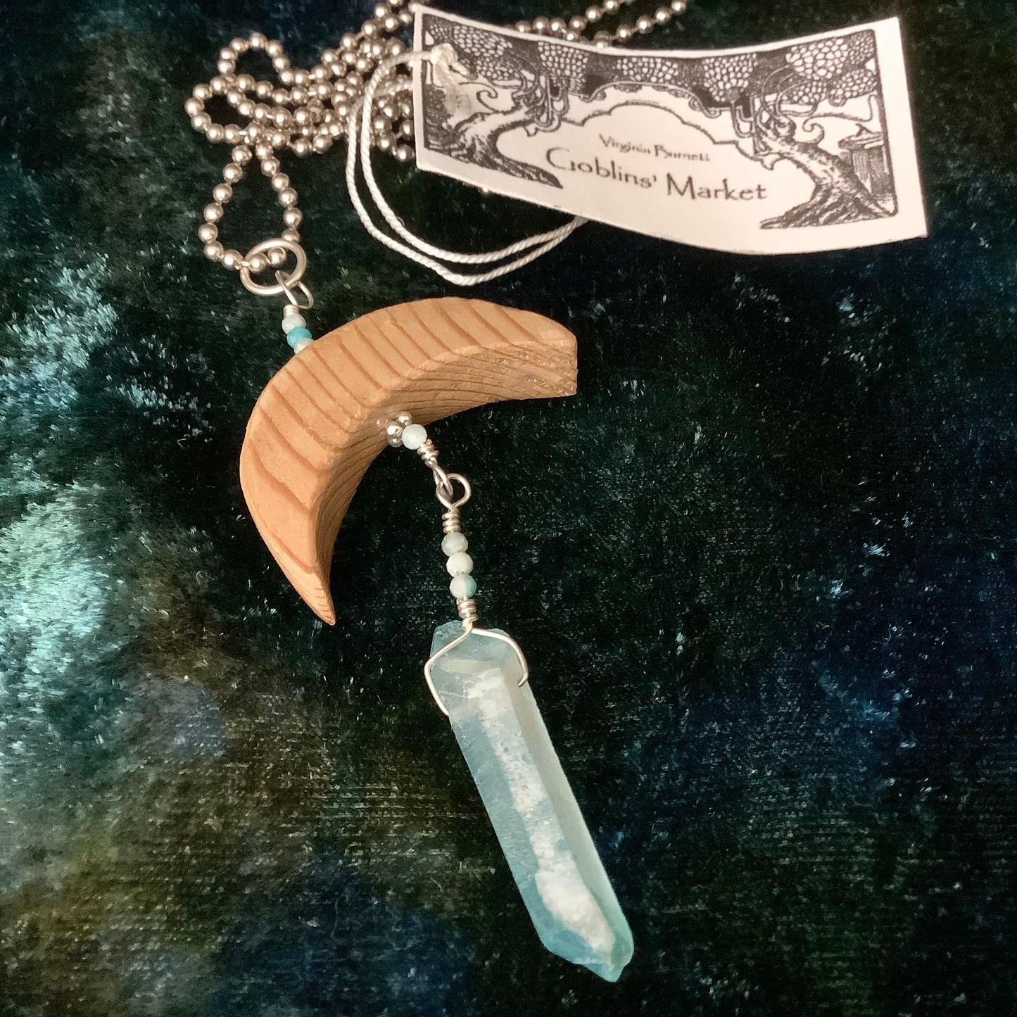 Barn Wood Crescent Pendant with Quartz