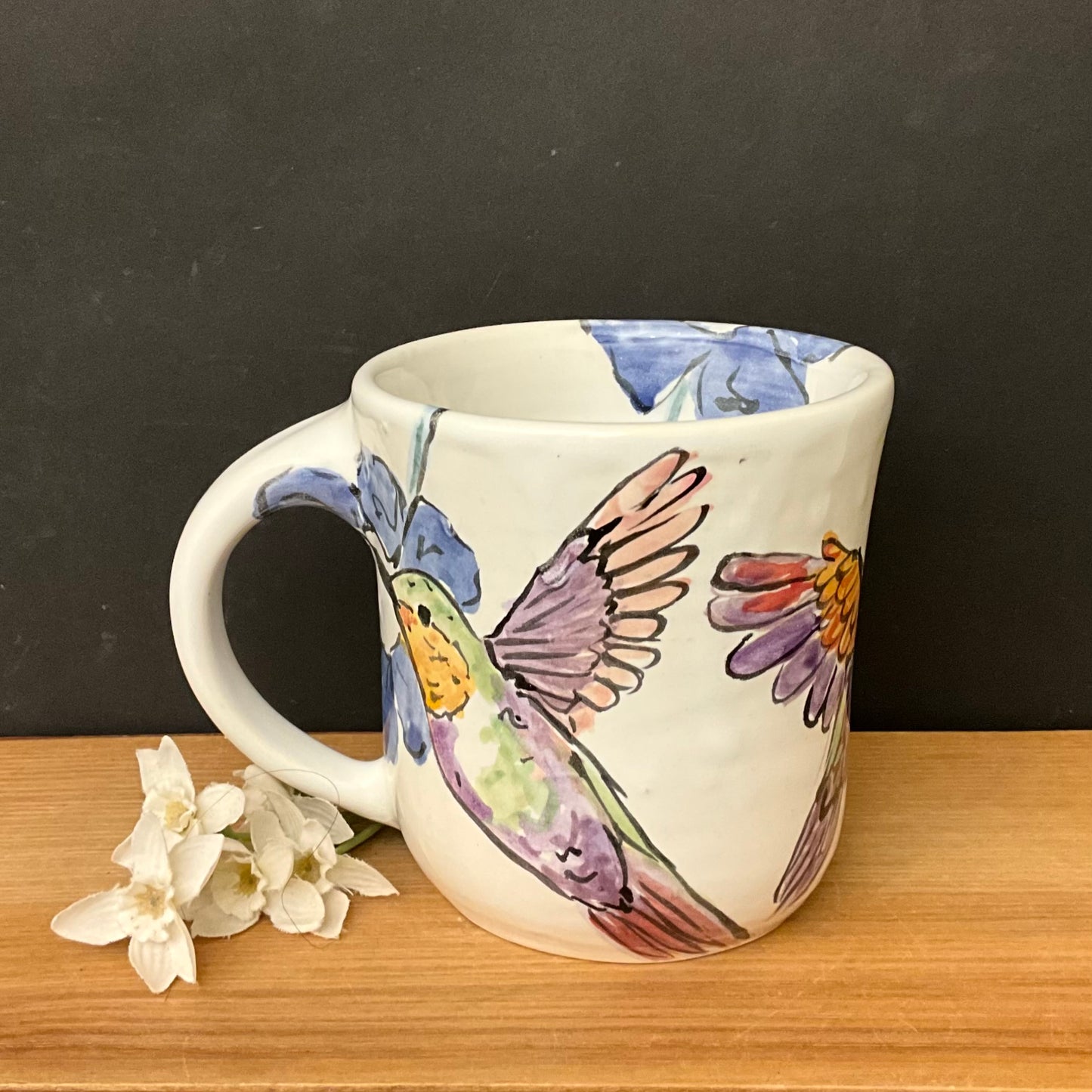 Mug with Hummingbirds and Blue Flowers