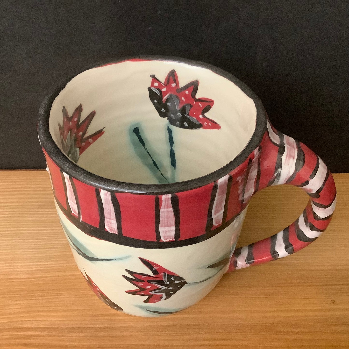 White Mug Red Flowers & Black Details