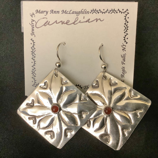Silver Diamond Shaped Earring with Carnelian