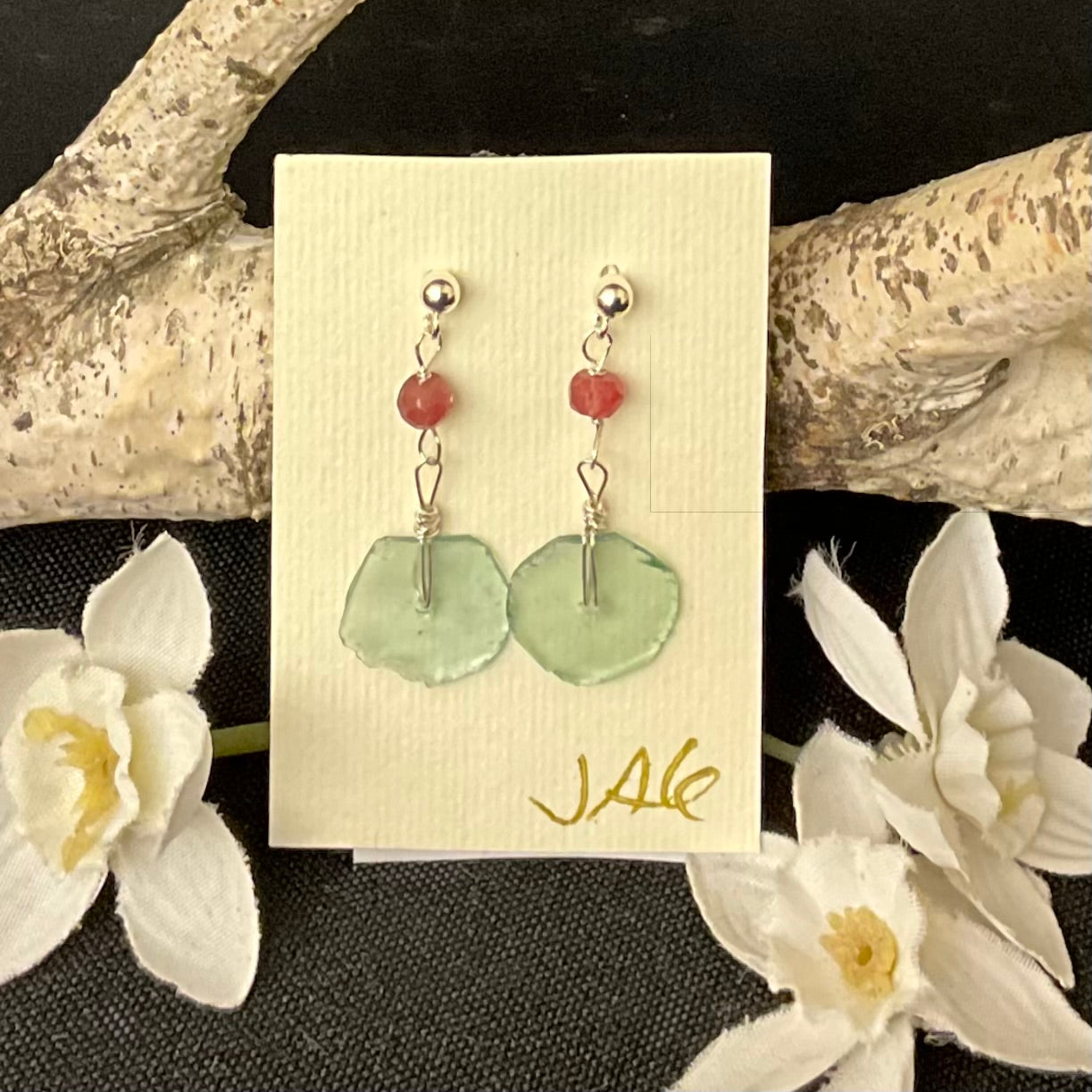 Ancient Roman Glass and Spinell Beads Earrings #302