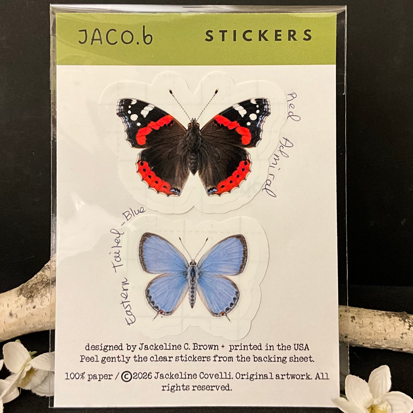 Red Admiral and Eastern Tailed-Blue Butterfly Sticker Card