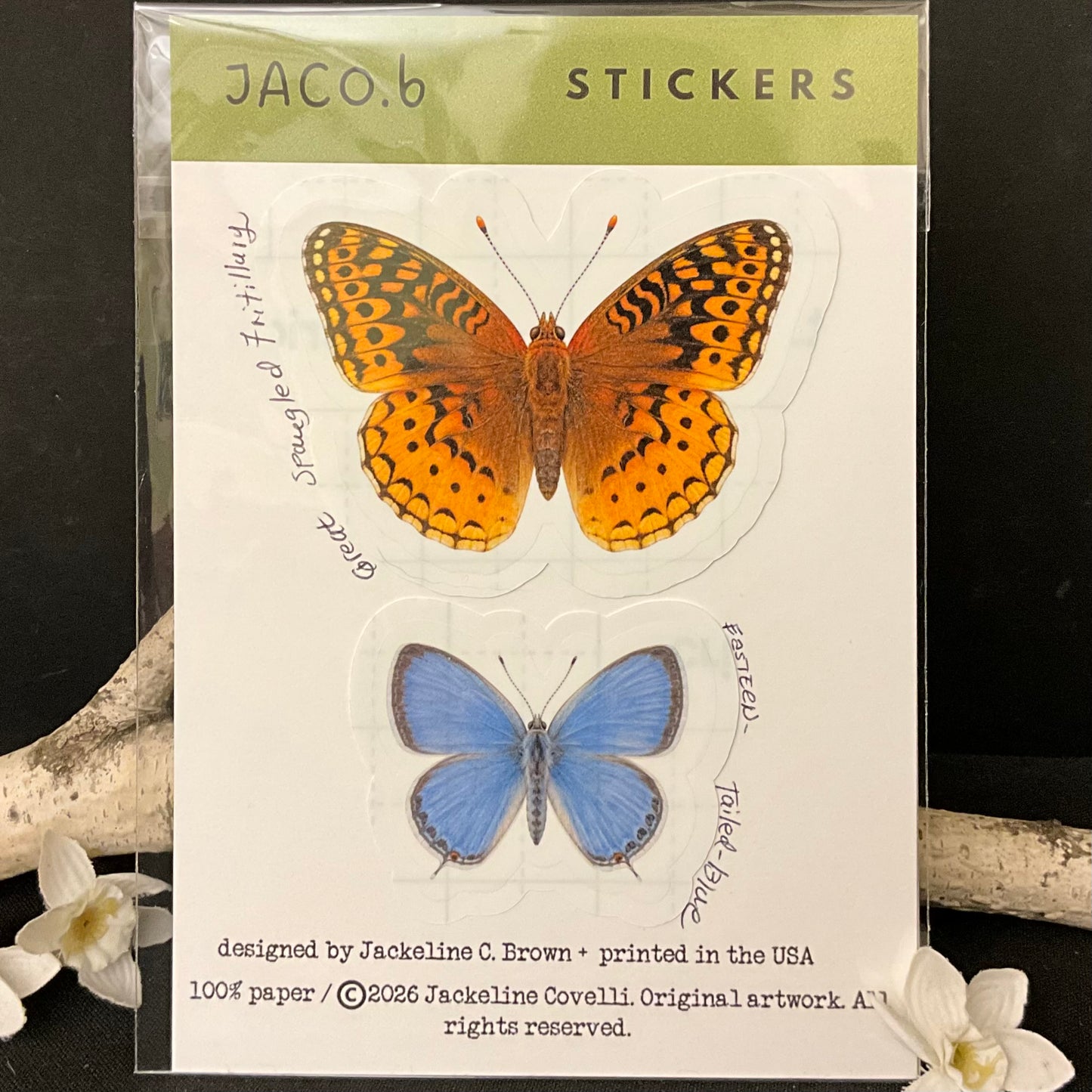 Great Spangled Fritillary and Eastern Tailed-Blue Butterfly Sticker Card