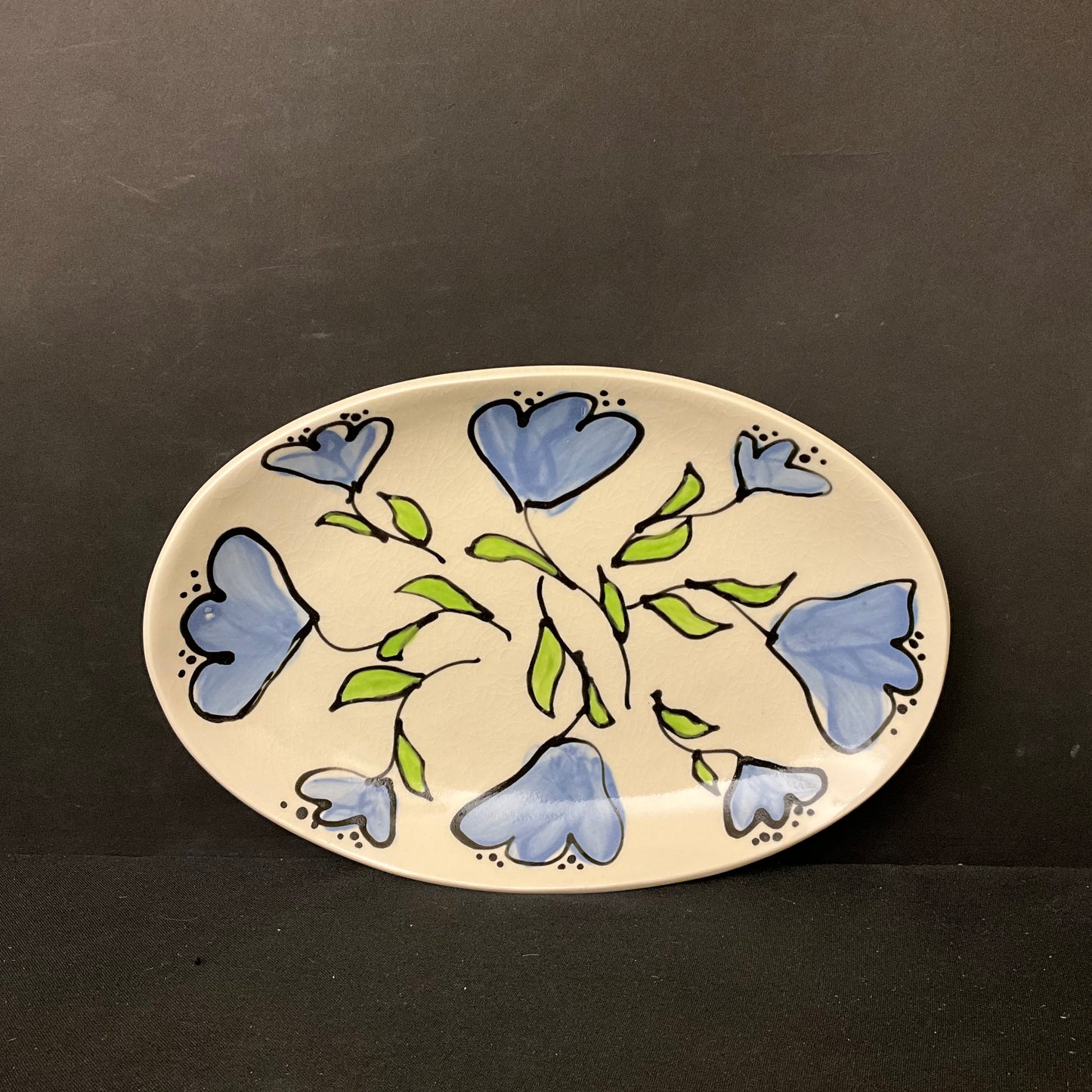 Small Oval Platter with Whimsical Pale Blue Flowers