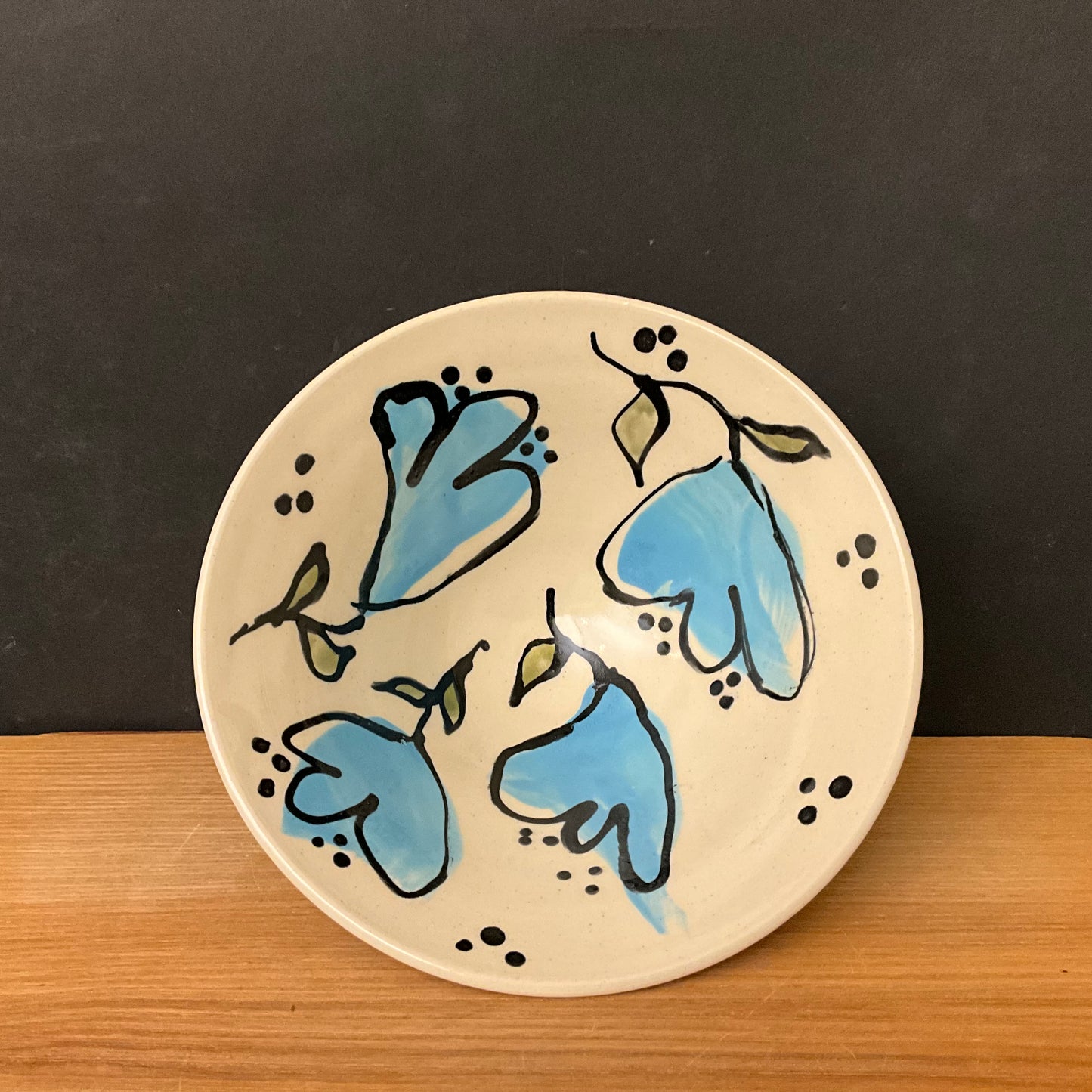 Bowl with Whimsical Aqua Blue Flowers