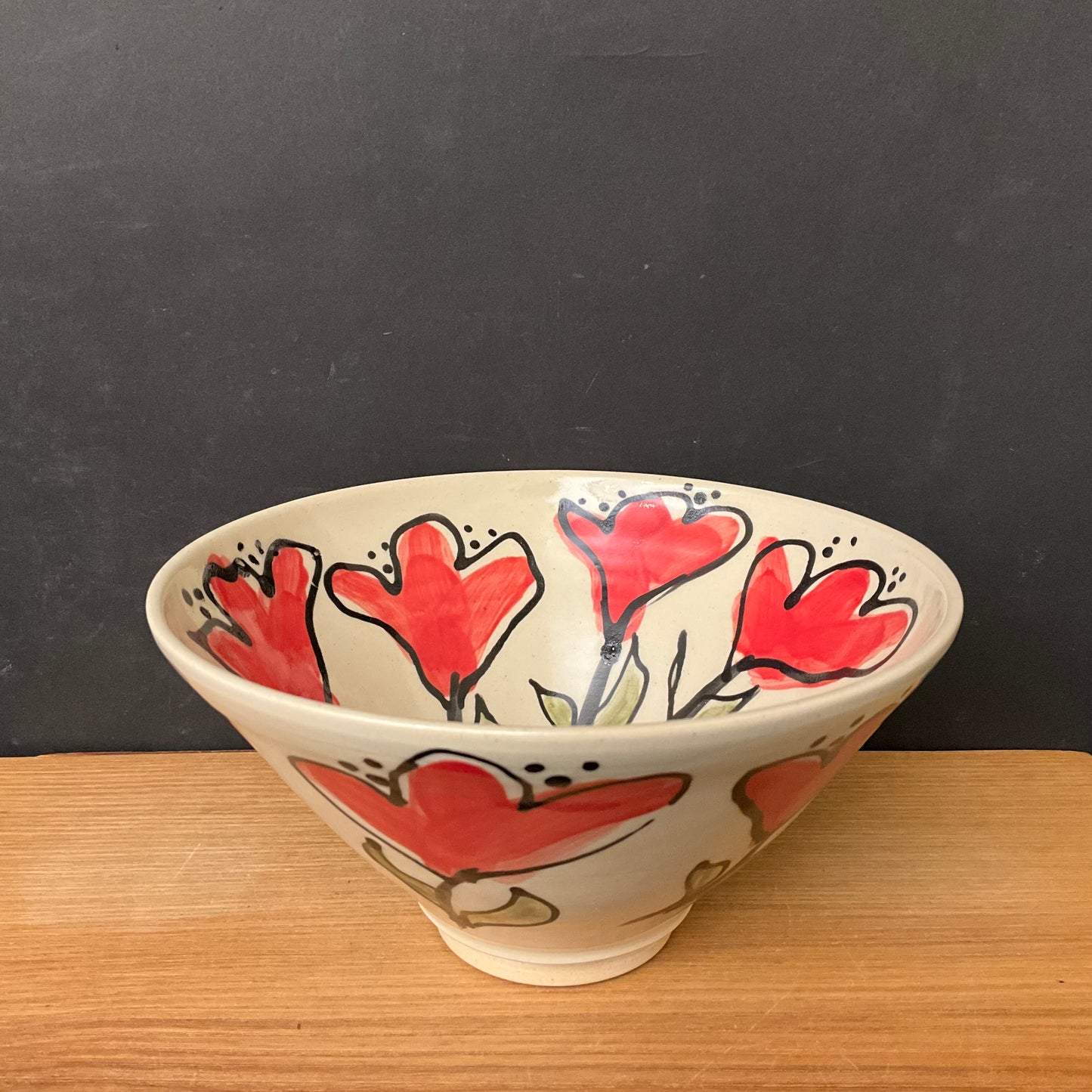 Bowl with Whimsical Red Flowers