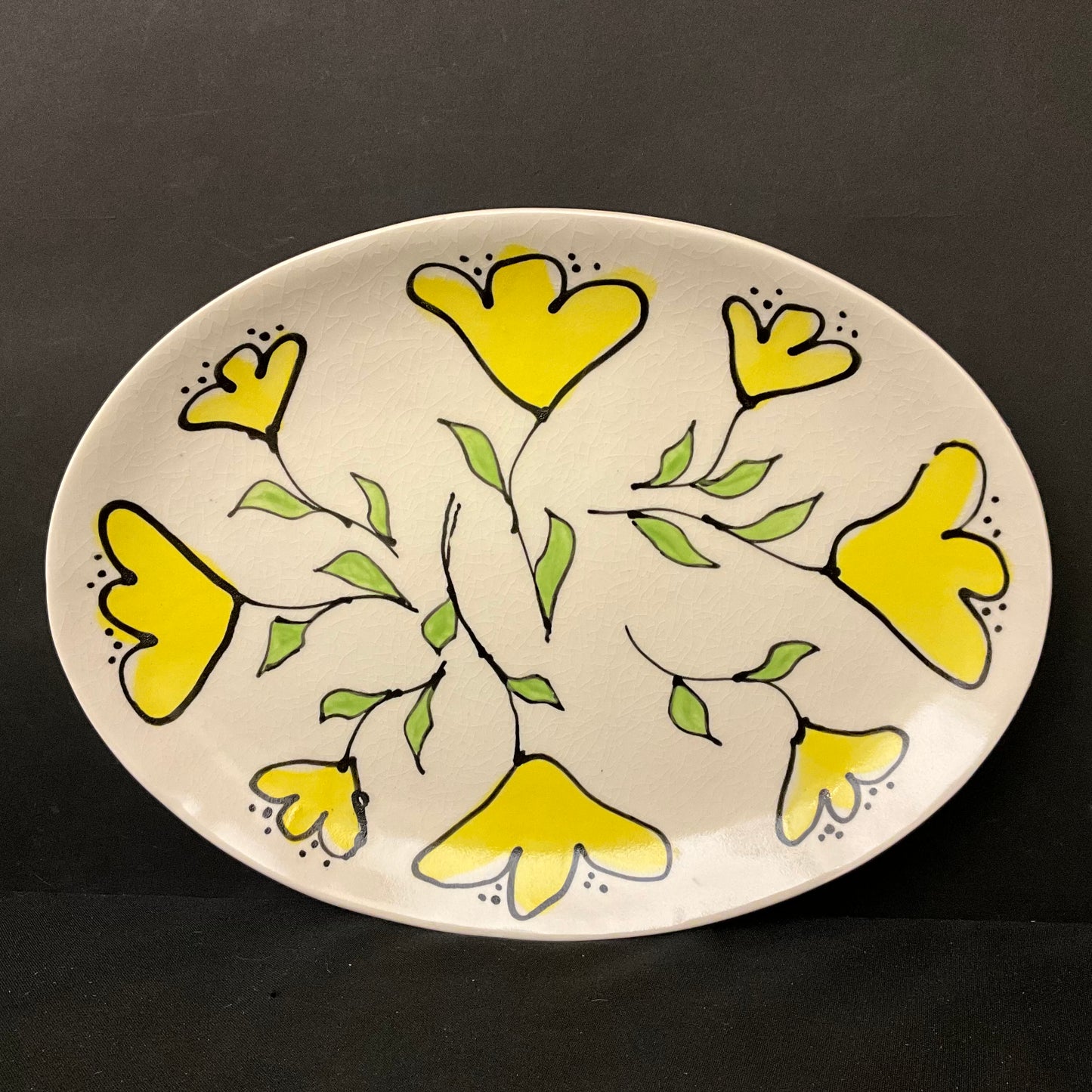 Large Oval Platter with Whimsical Yellow Flowers