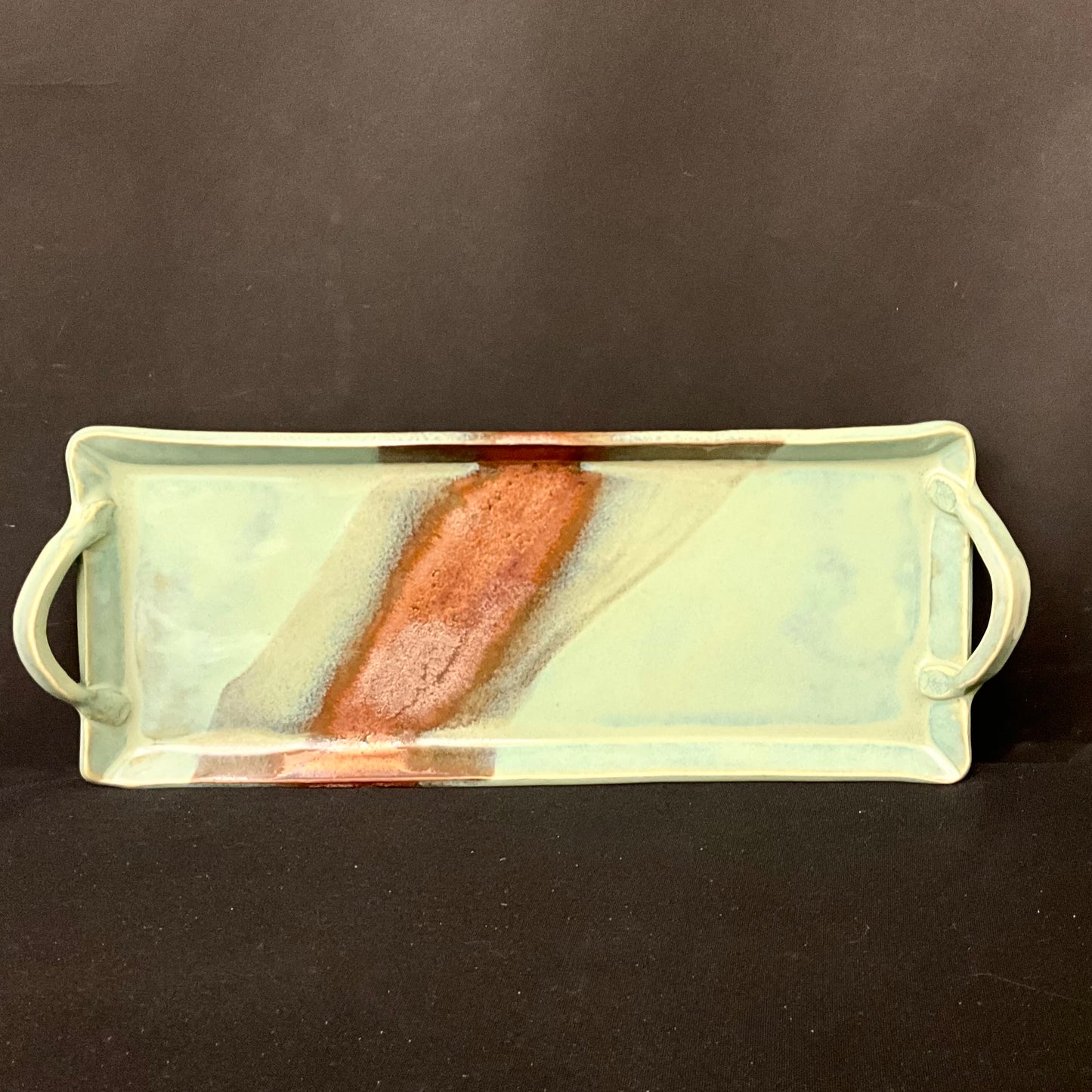 Handled Tray in Celadon with Copper Glaze