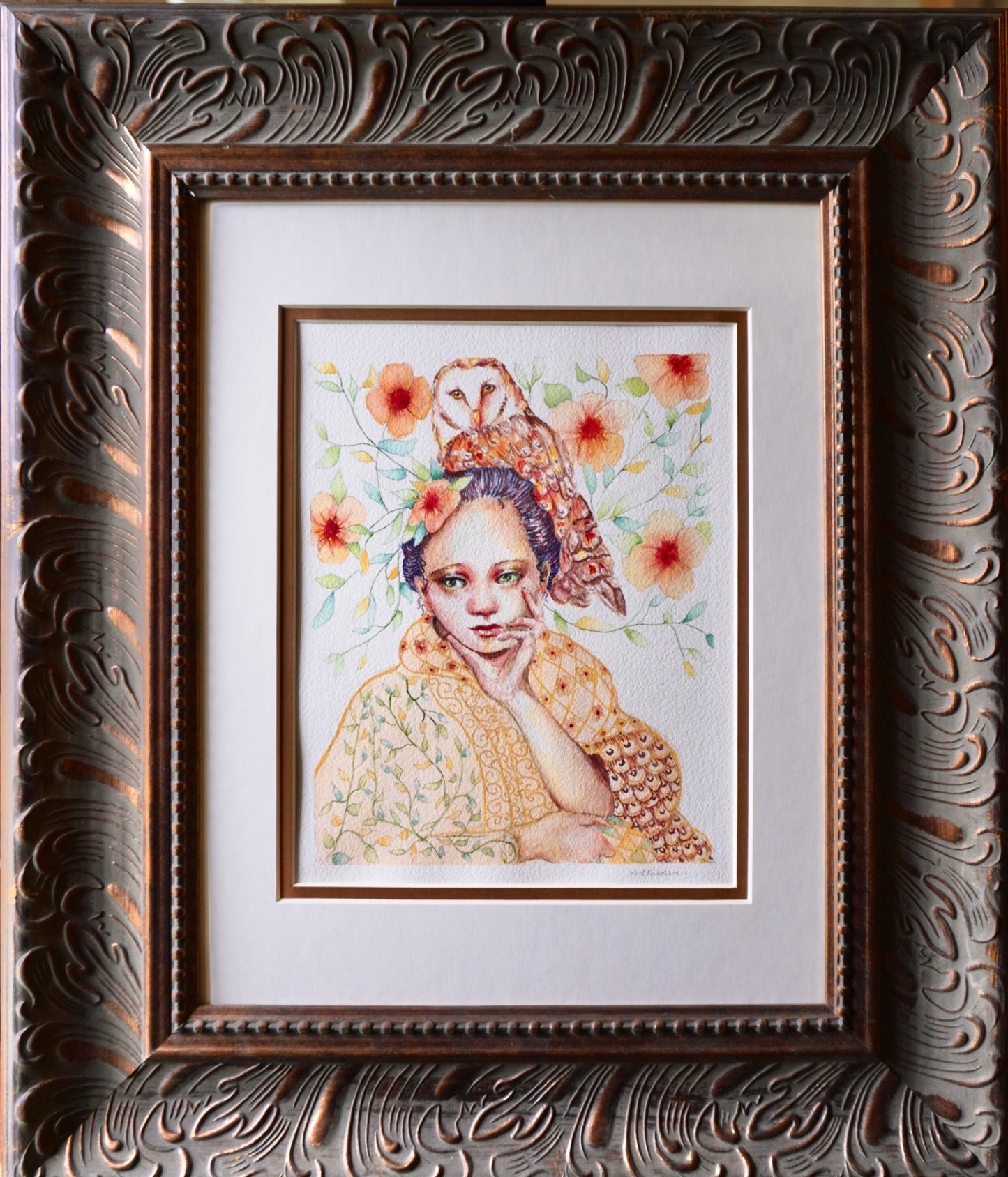 “Owl Spirit” Original Watercolor Framed Art